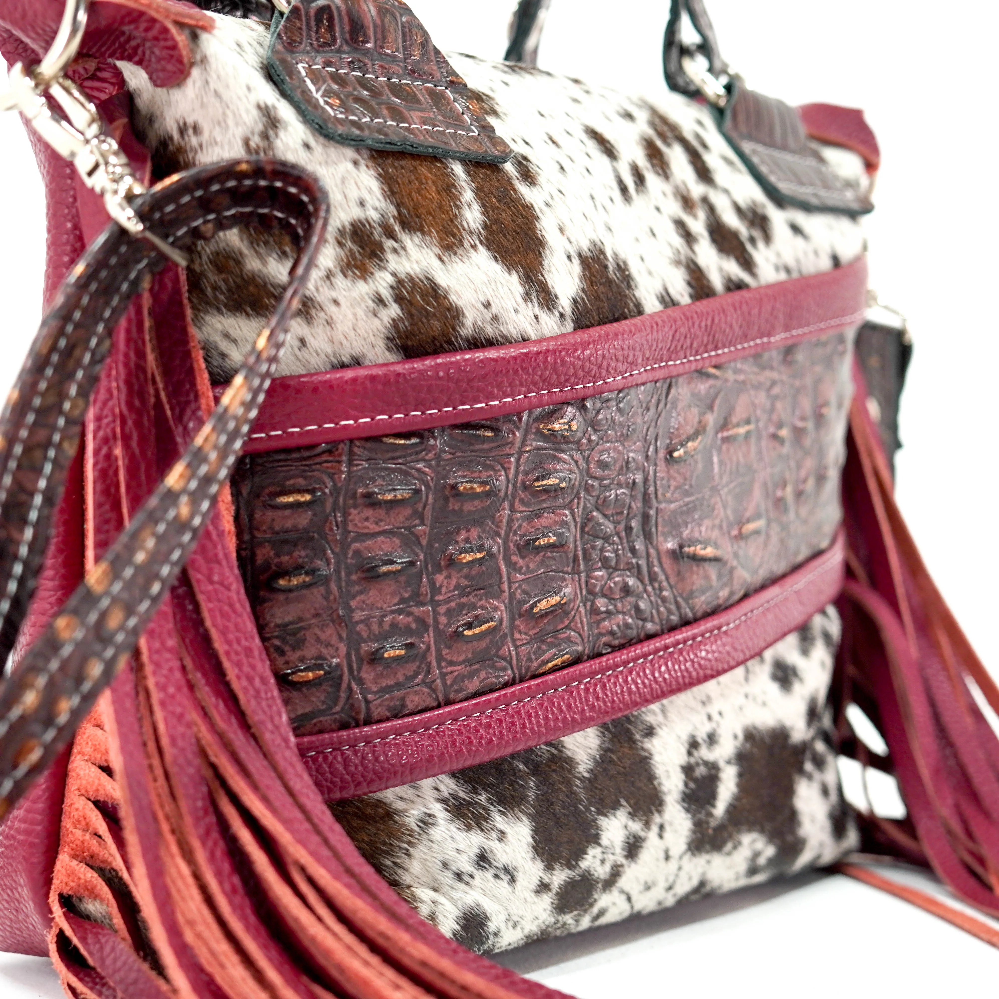 Fancy Annie - Black & White w/ Burgundy Croc