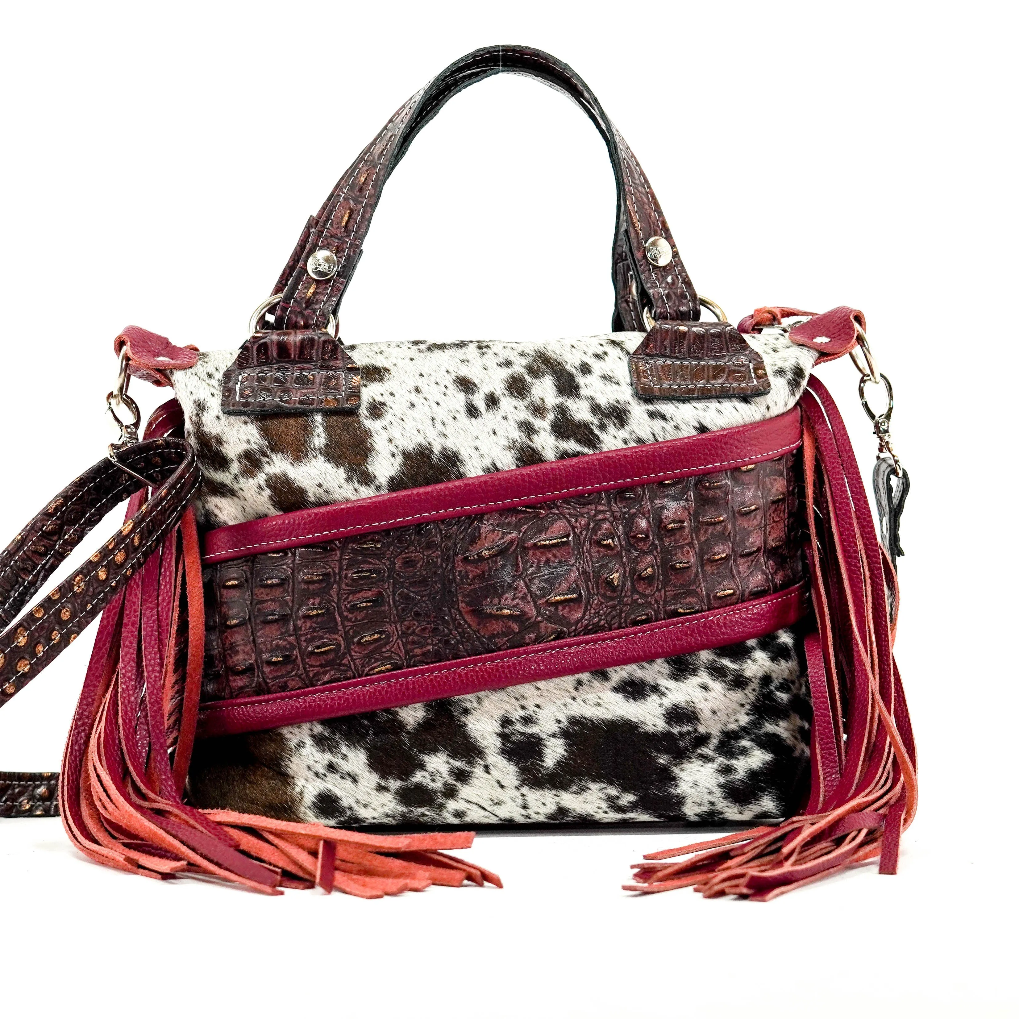 Fancy Annie - Black & White w/ Burgundy Croc