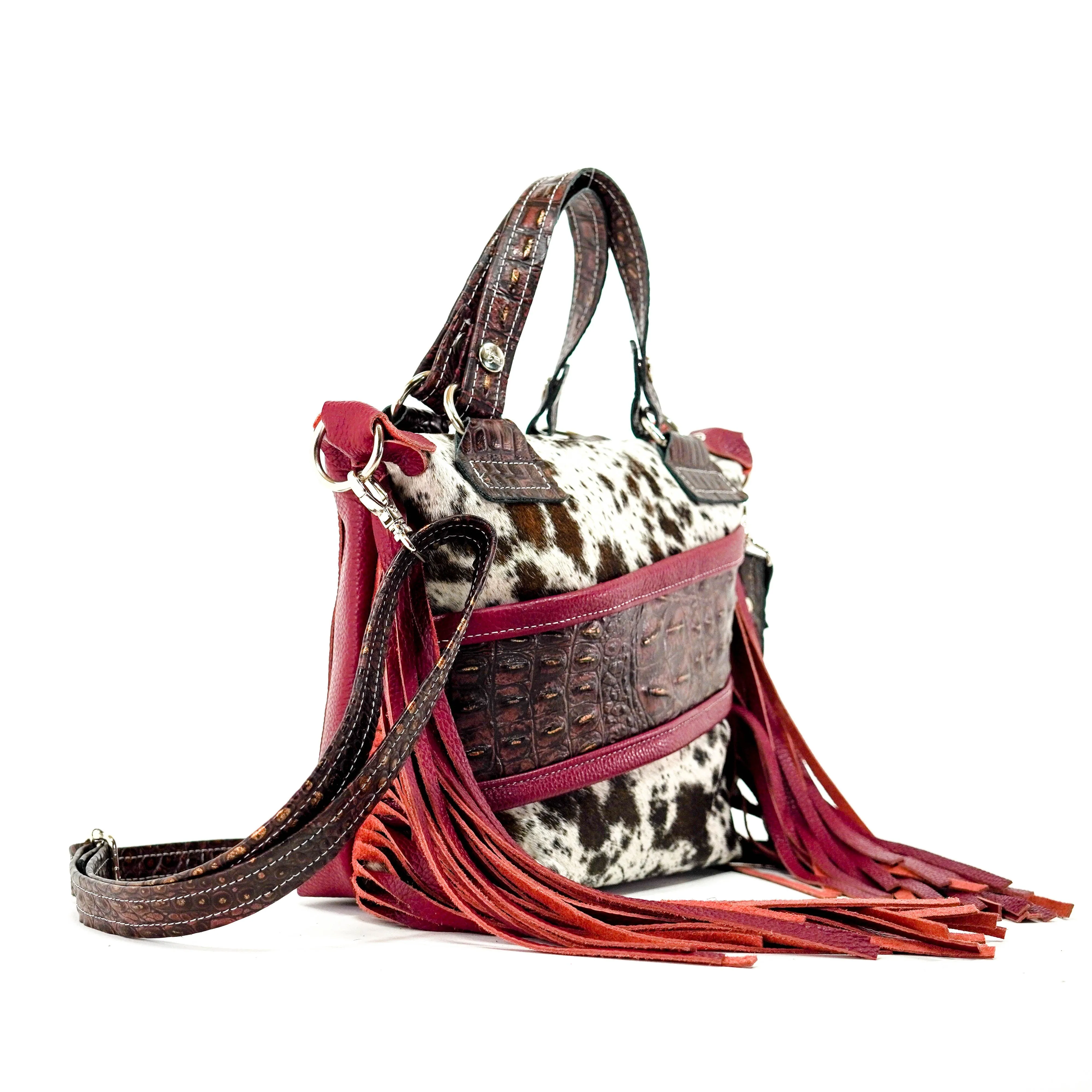 Fancy Annie - Black & White w/ Burgundy Croc