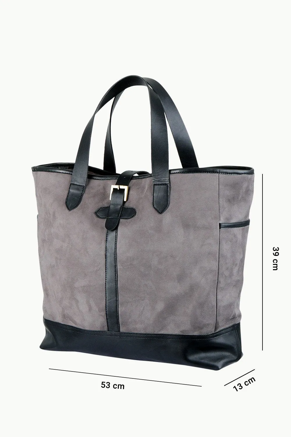 Faux Leather Detail Suede Tote Bag