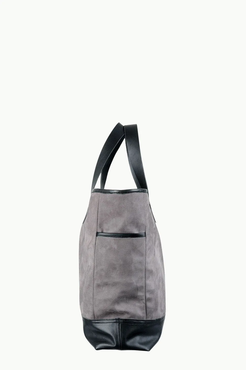 Faux Leather Detail Suede Tote Bag