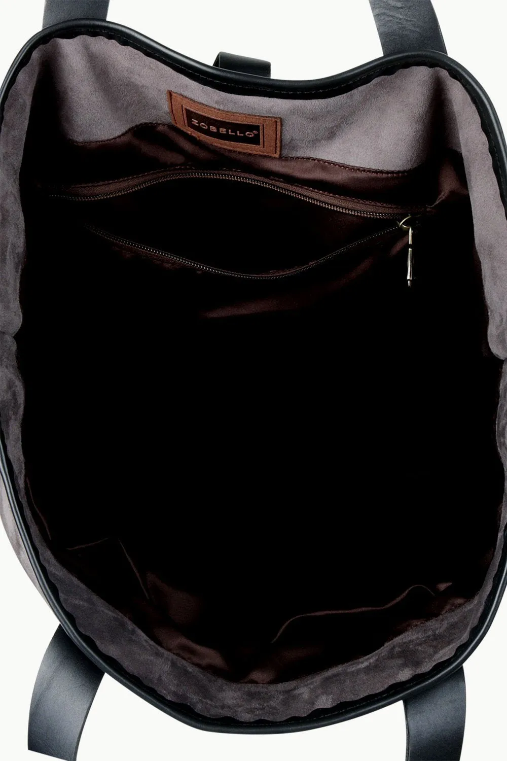 Faux Leather Detail Suede Tote Bag