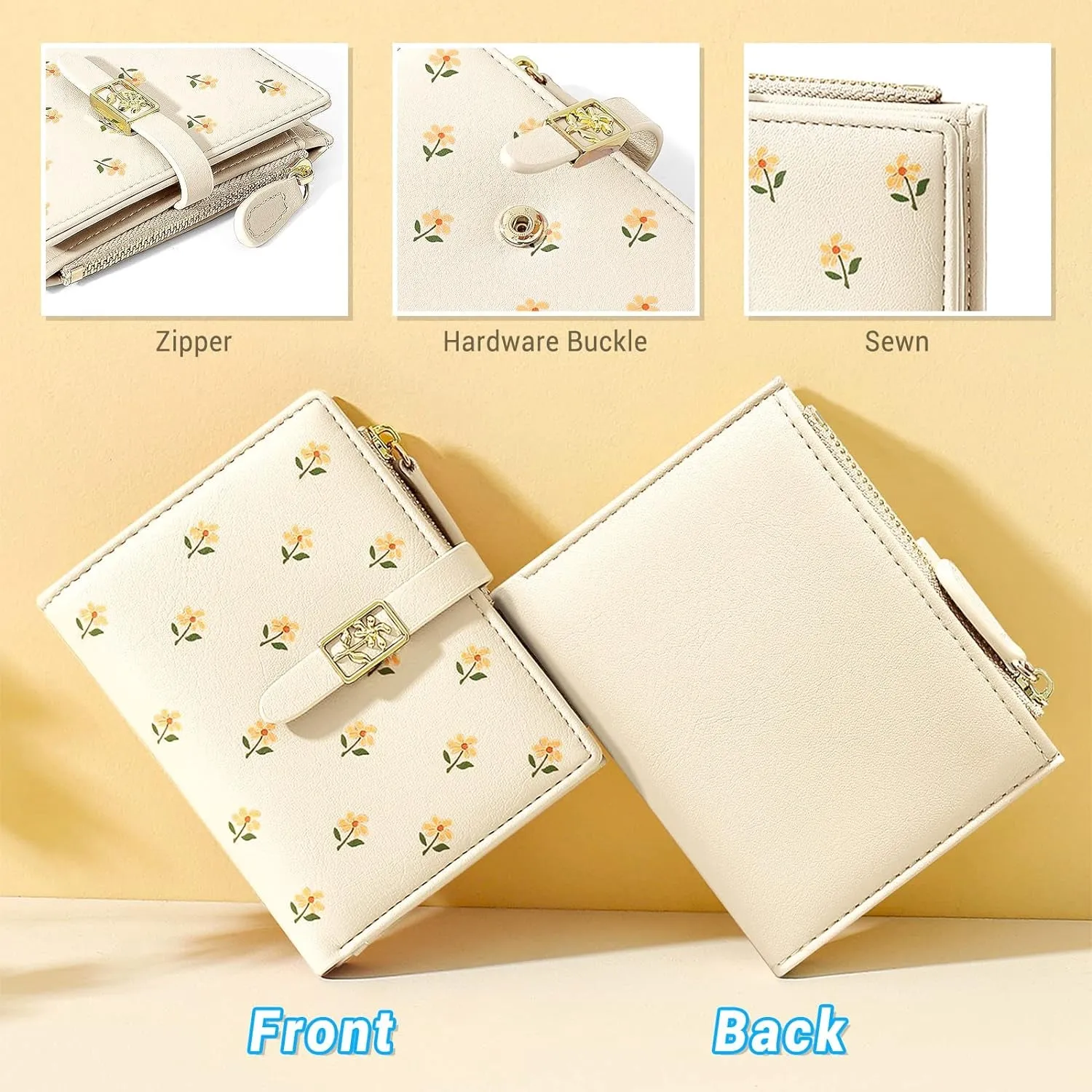Faux Leather Women's Off White Wallet With 1 Zipper Coin Pocket