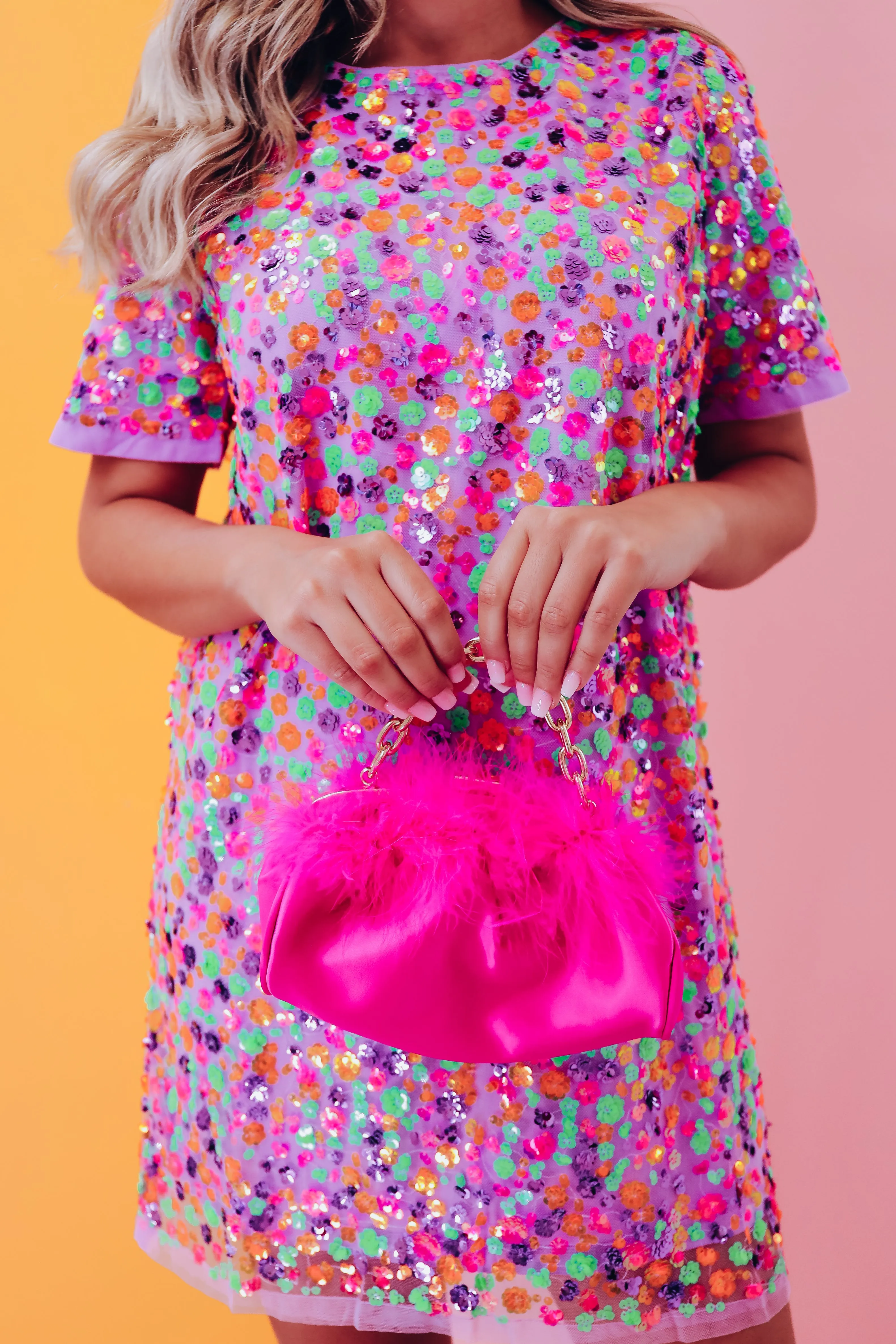 Feathers N Frills Satin Mini Crossbody - Magenta