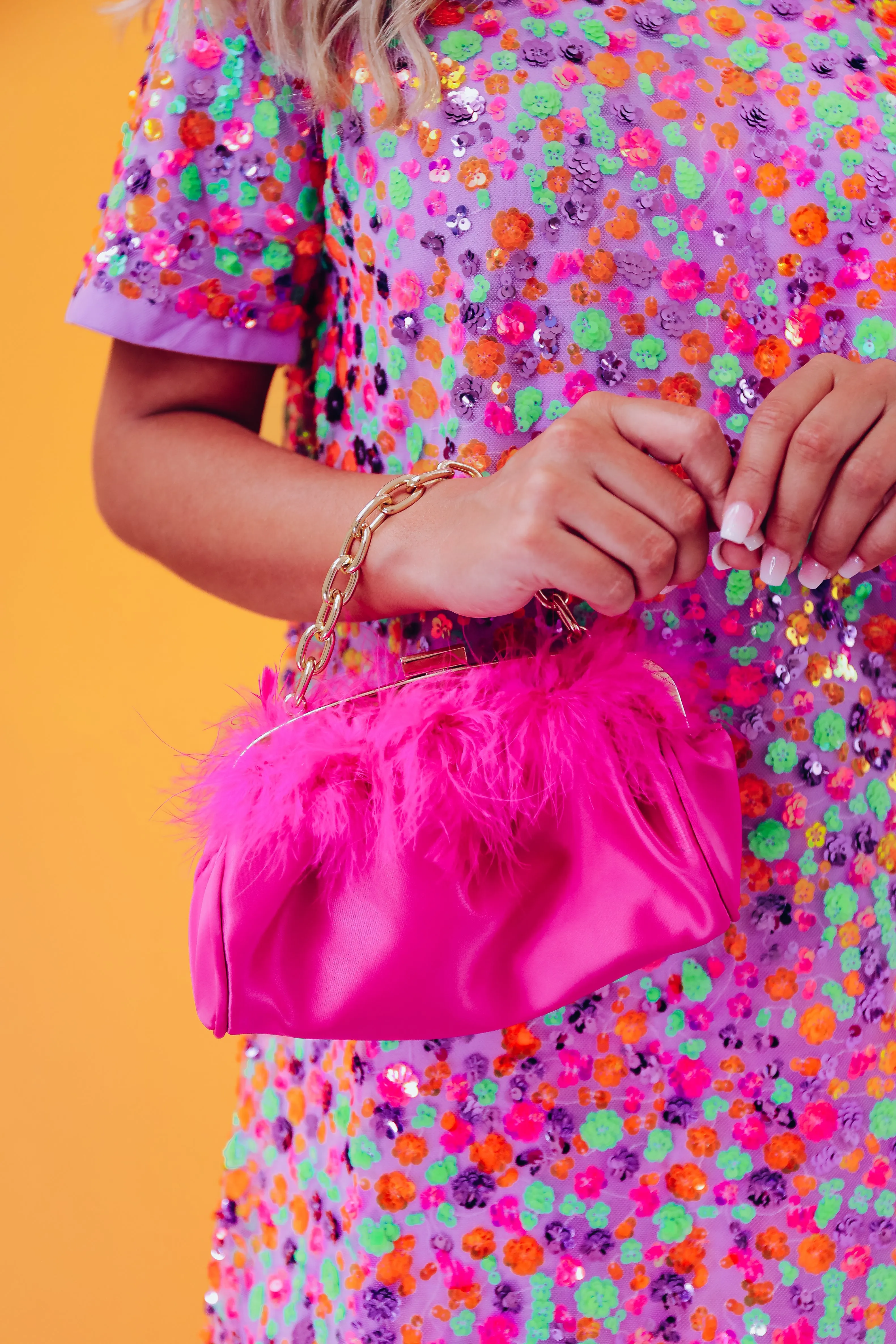Feathers N Frills Satin Mini Crossbody - Magenta