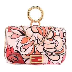 Fendi Baguette Pink Satin Floral Nano Bag Charm Crossbody 7AR844