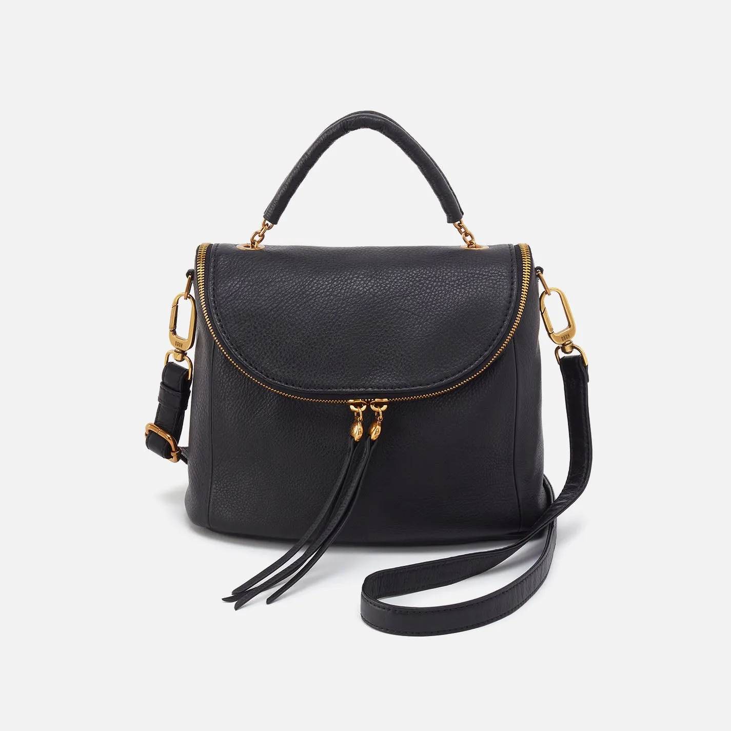Fern Top Handle Satchel In Pebbled Leather - Black