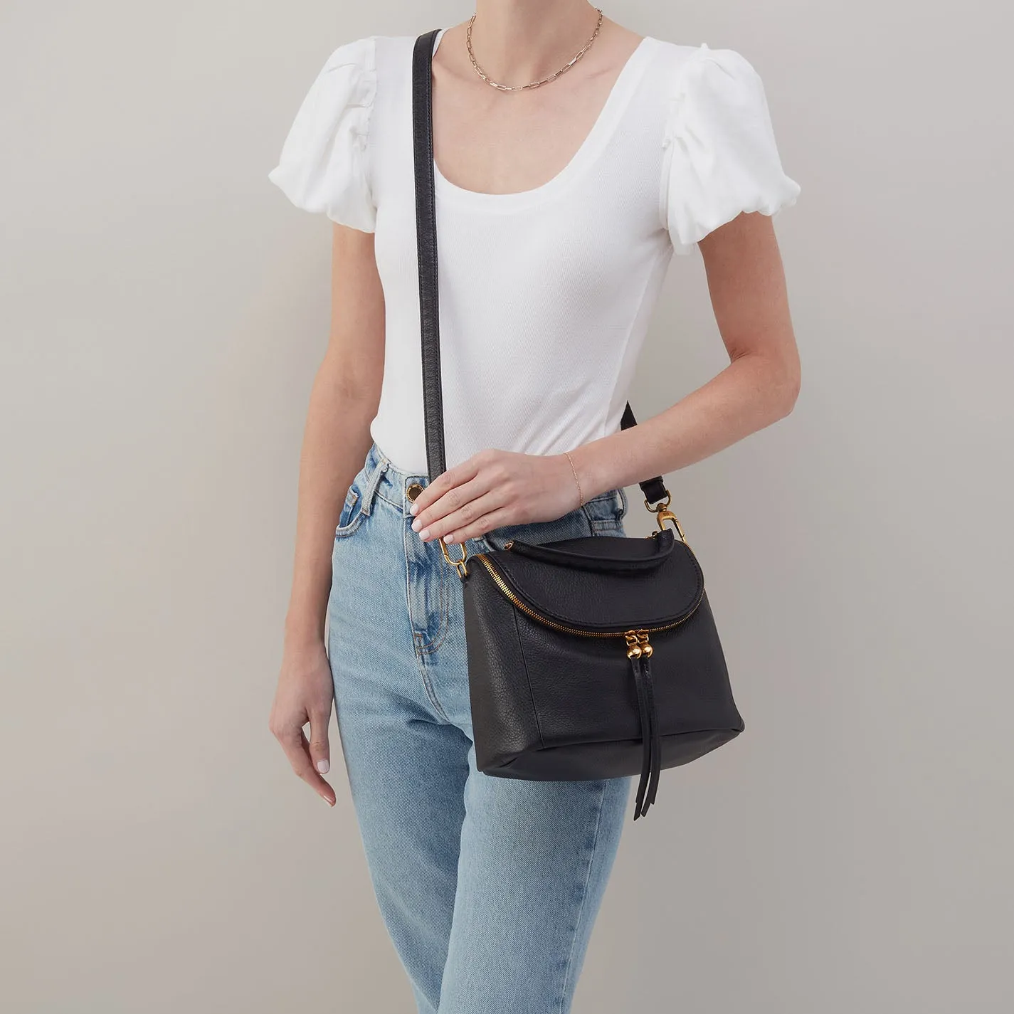 Fern Top Handle Satchel In Pebbled Leather - Black