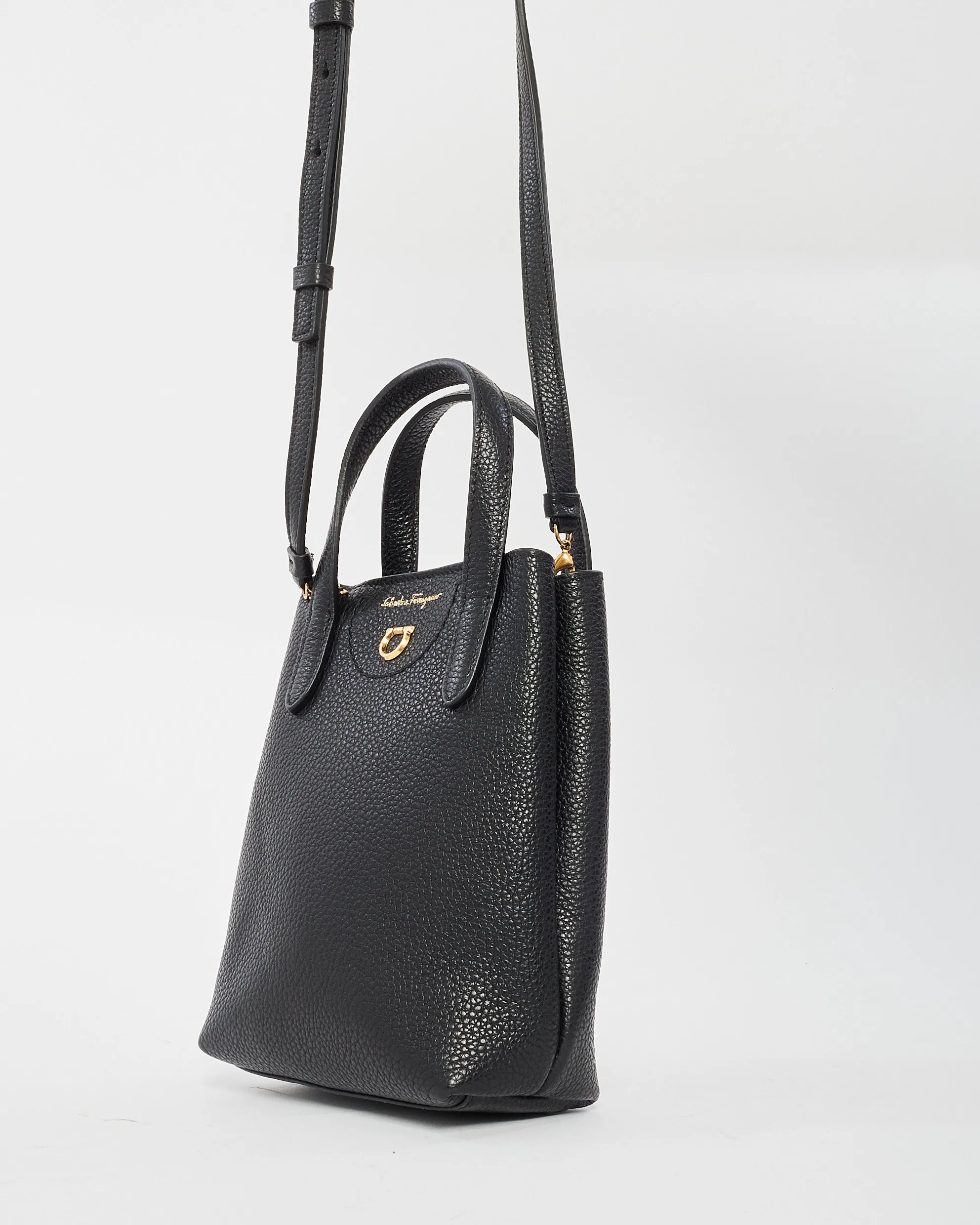 Ferragamo Black Leather Mini Grancini Crossbody Bag