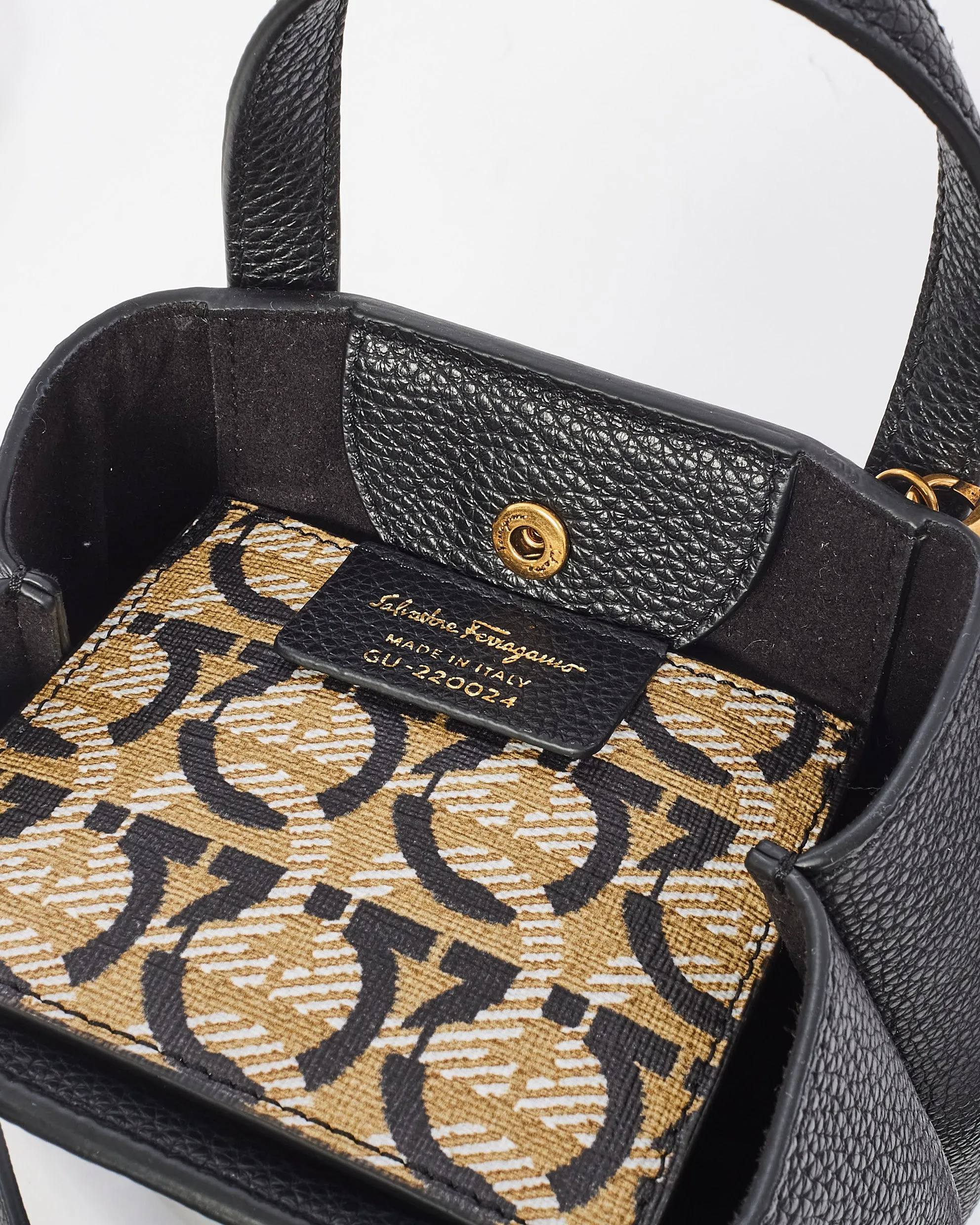 Ferragamo Black Leather Mini Grancini Crossbody Bag