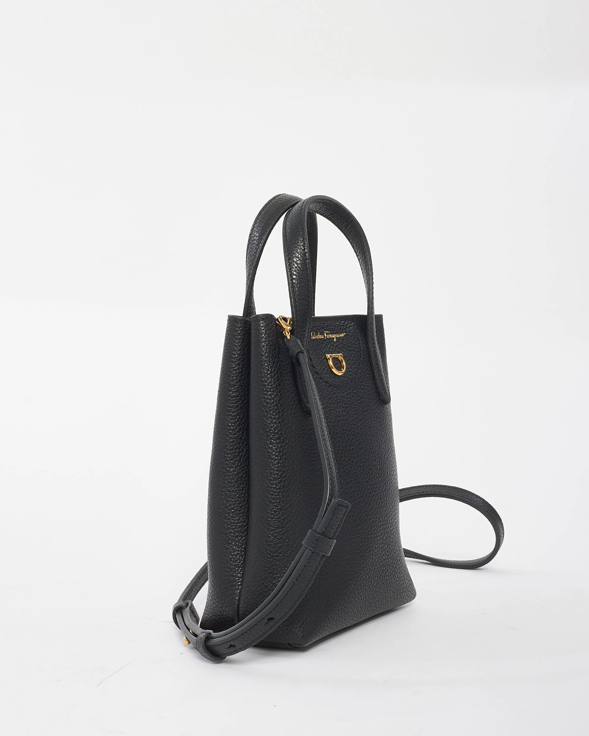 Ferragamo Black Leather Mini Grancini Crossbody Bag