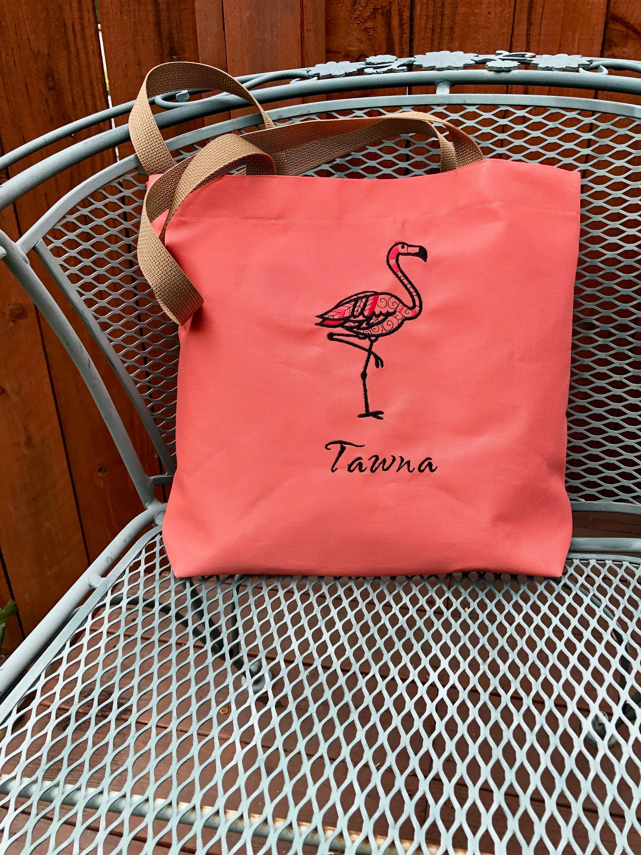 Flamingo Embroidered "Tawna" Tote | stitchywoman.net