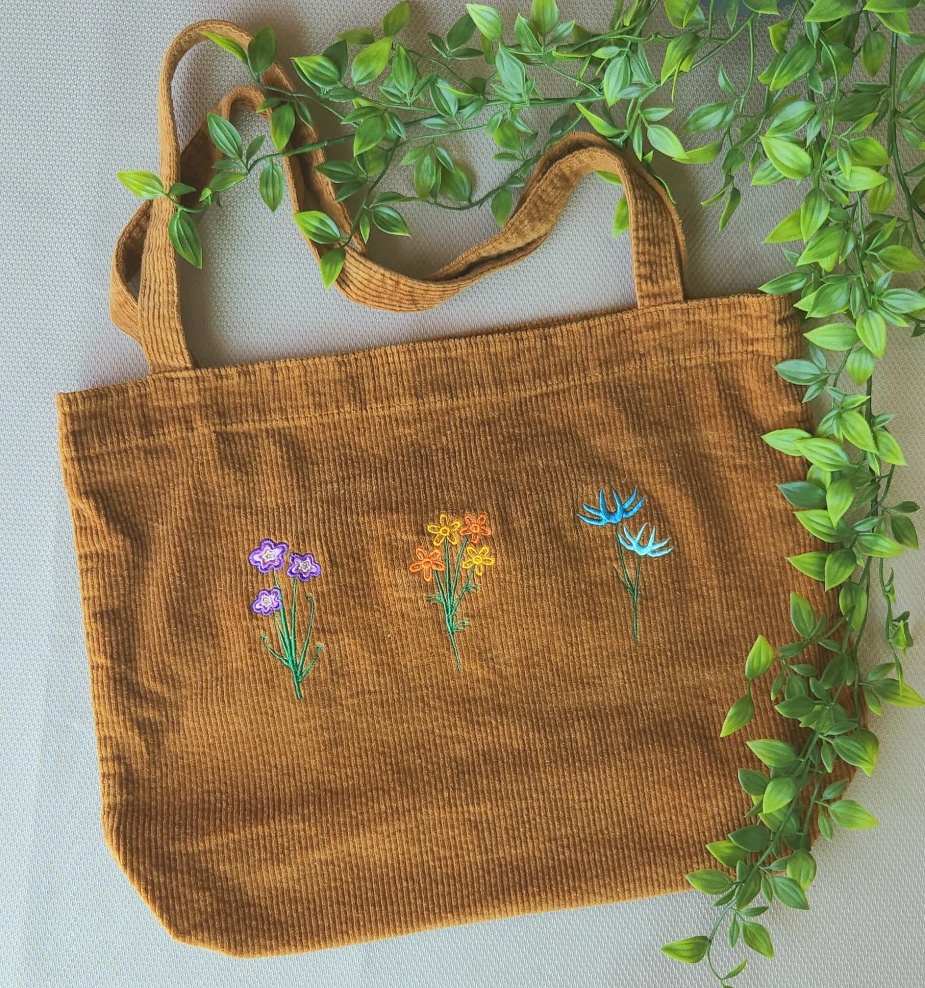 Floral Corduroy Tote Bag
