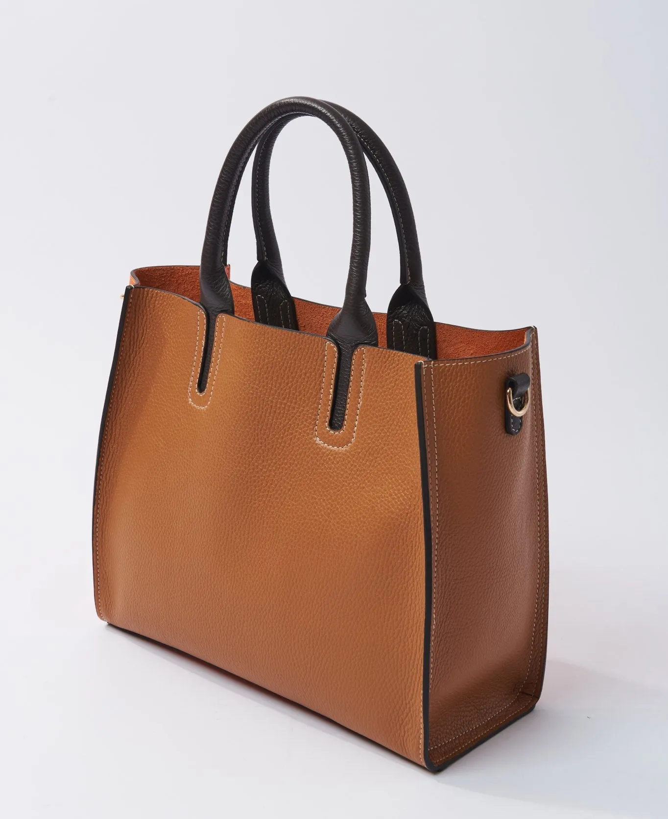 Florence Tote leather bag bi-colour orange and tan