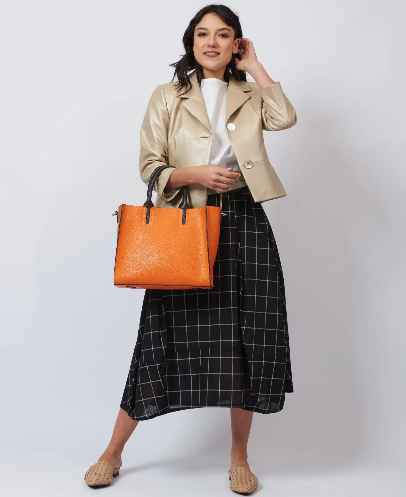 Florence Tote leather bag bi-colour orange and tan