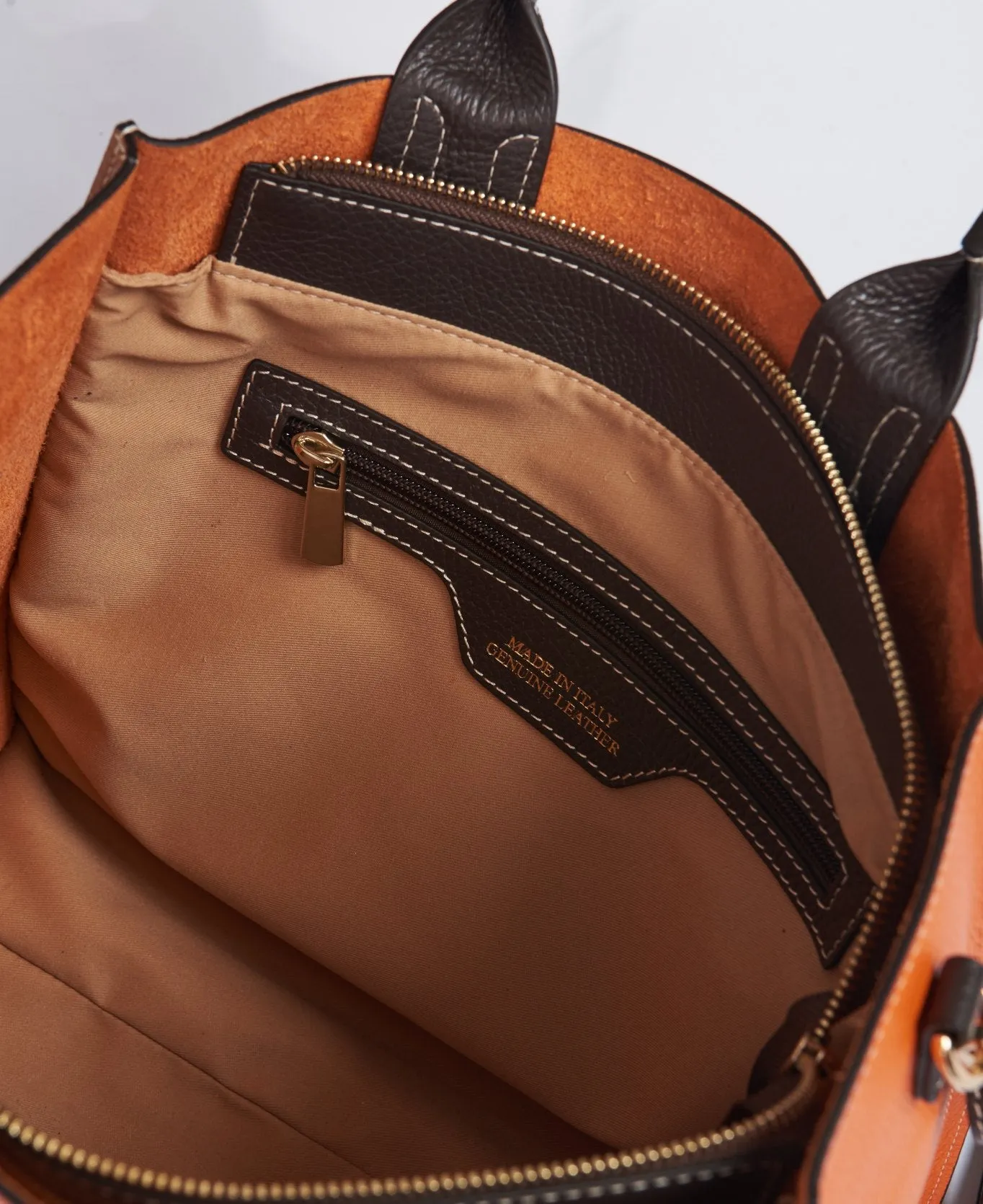 Florence Tote leather bag bi-colour orange and tan