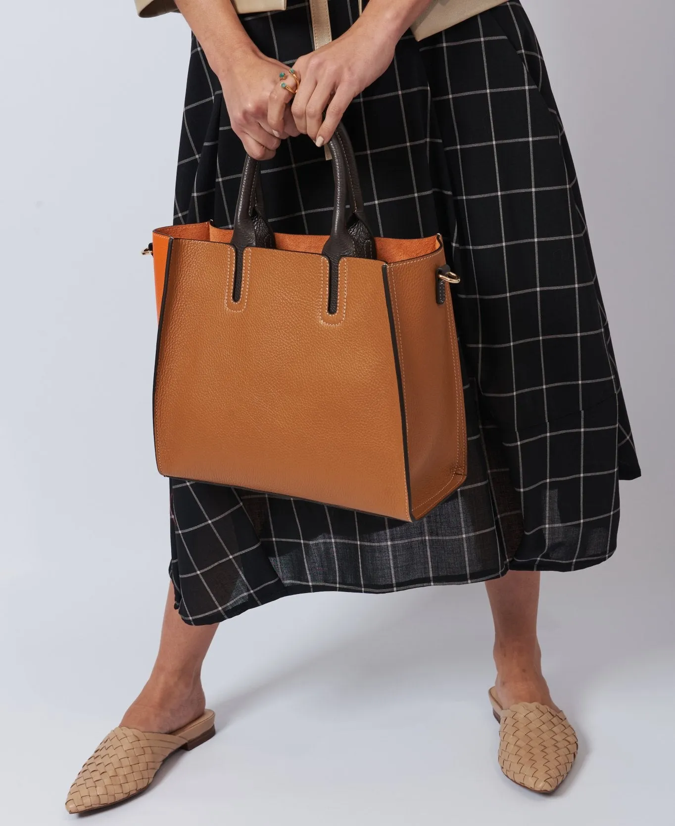 Florence Tote leather bag bi-colour orange and tan