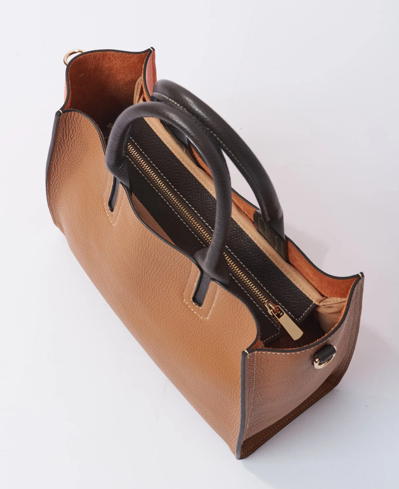 Florence Tote leather bag bi-colour orange and tan