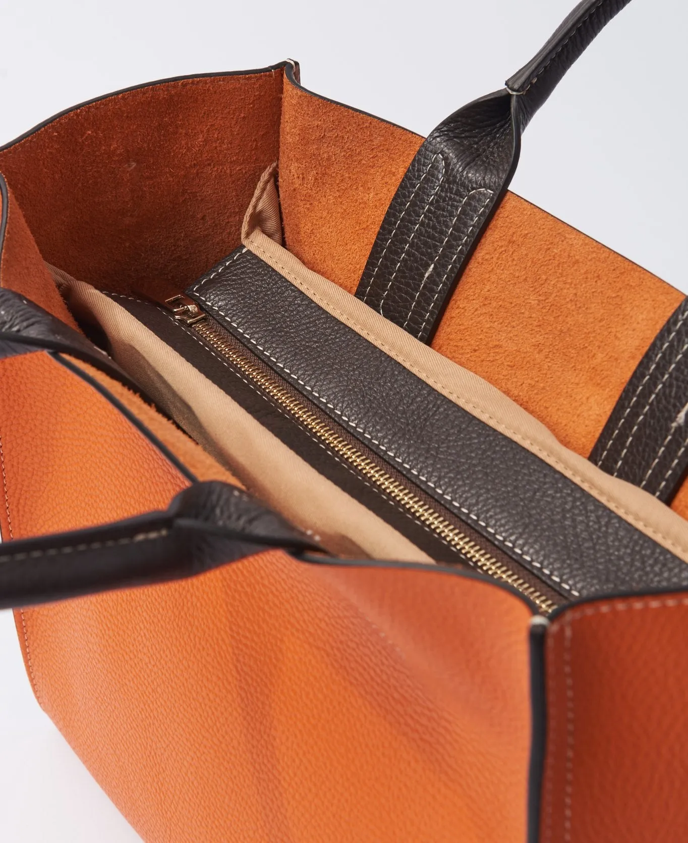 Florence Tote leather bag bi-colour orange and tan