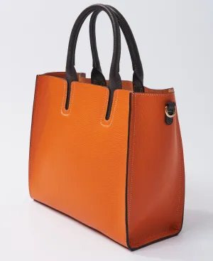 Florence Tote leather bag bi-colour orange and tan