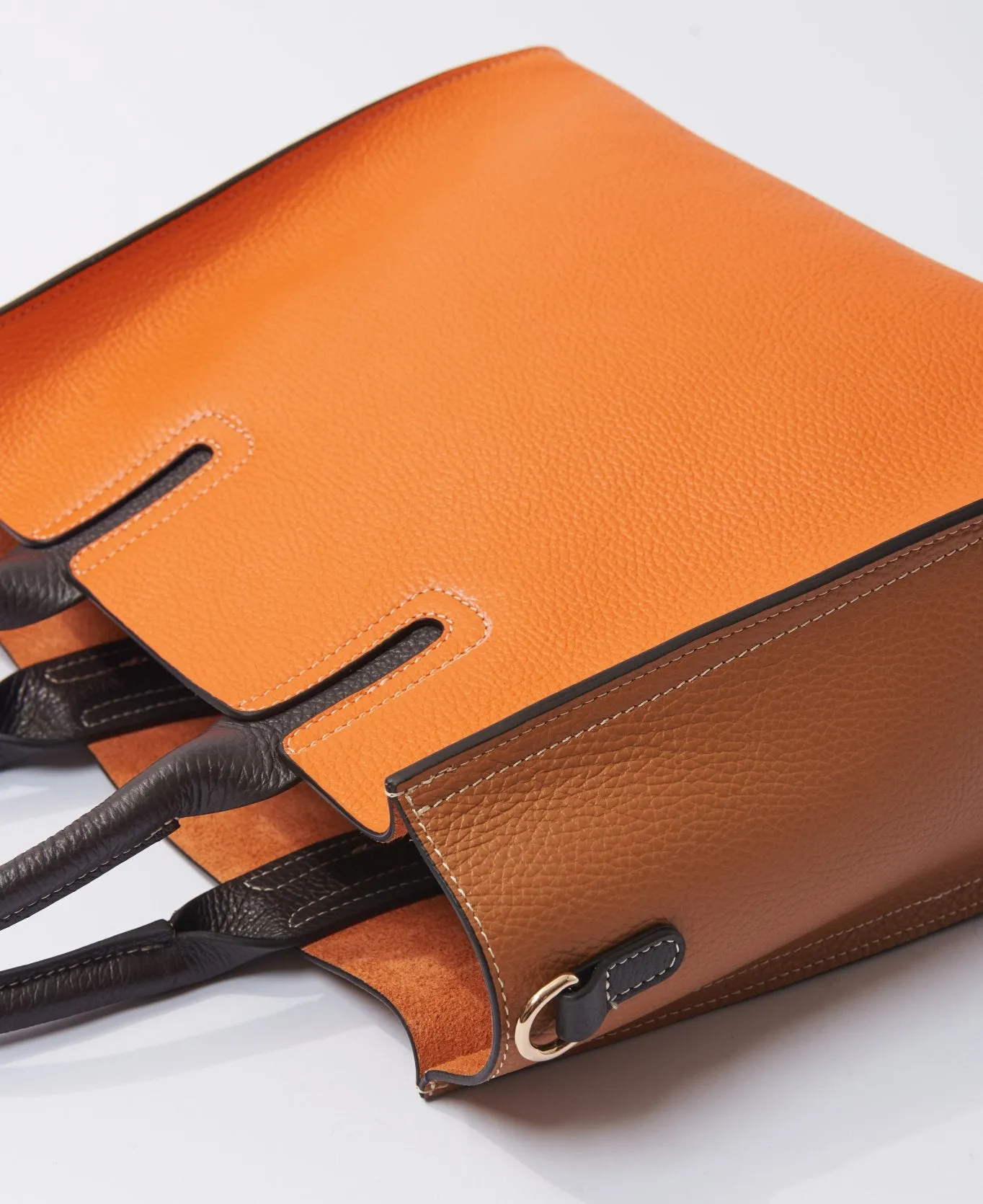 Florence Tote leather bag bi-colour orange and tan