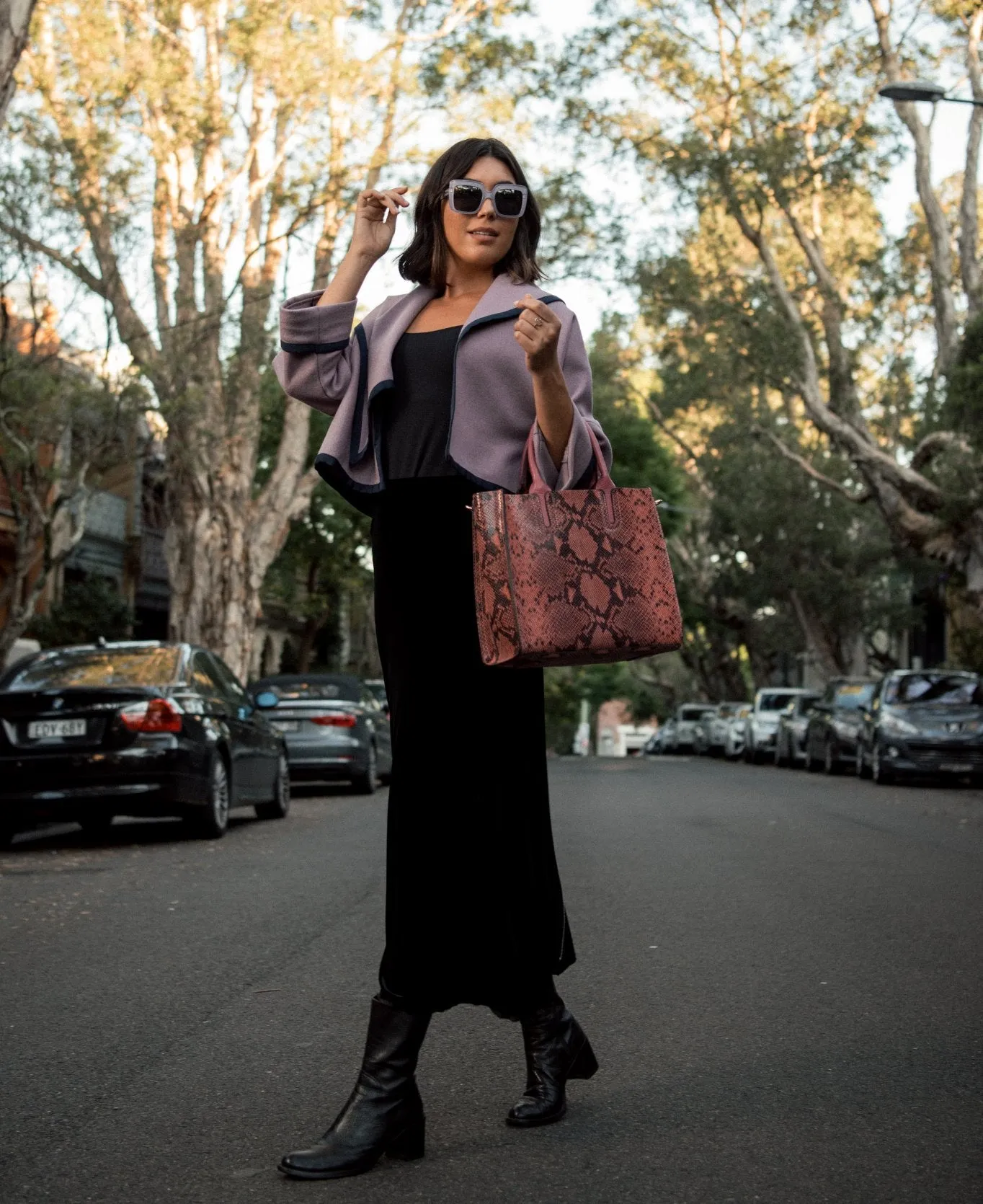 Florence Tote leather bag snake effect pink