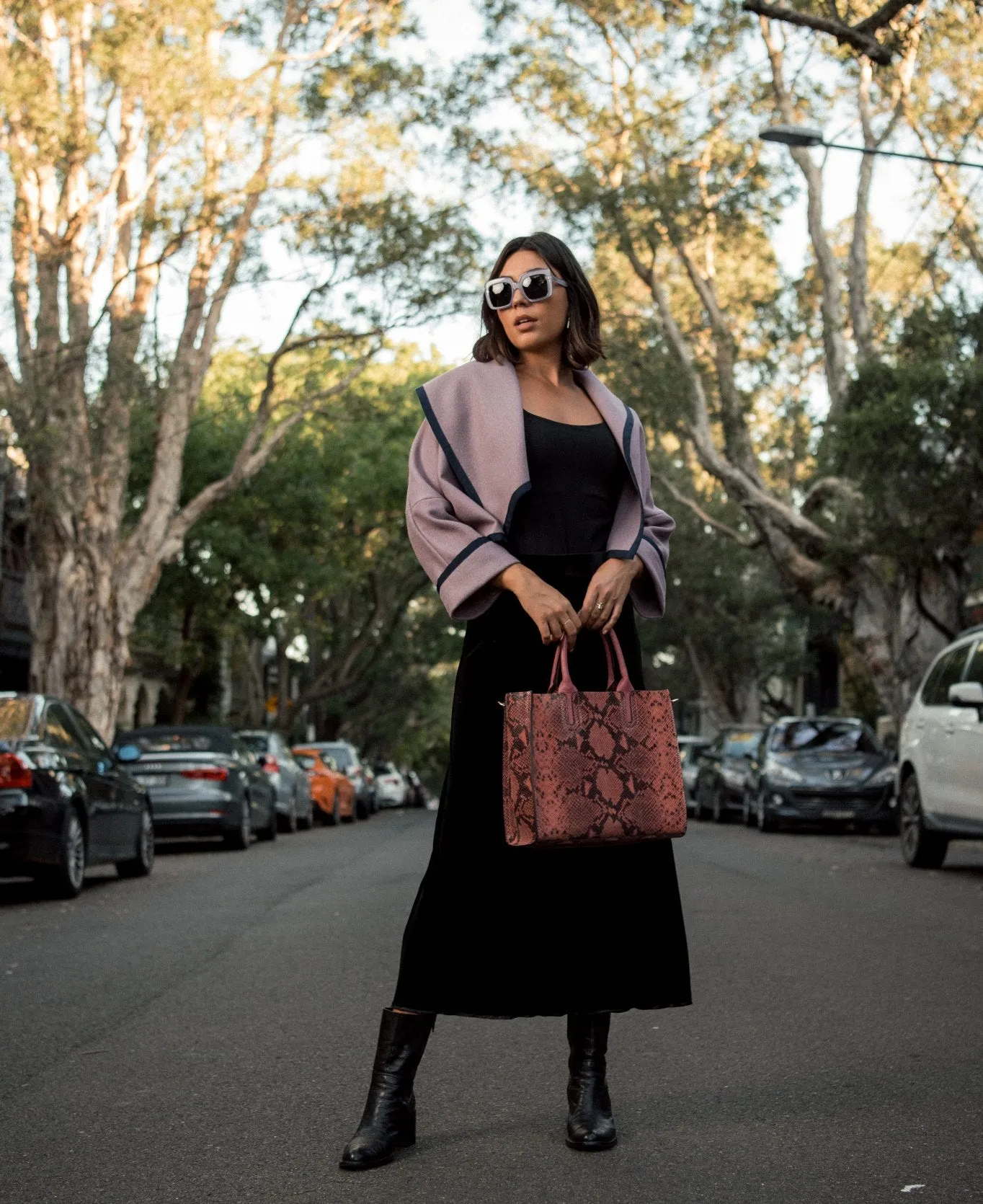 Florence Tote leather bag snake effect pink