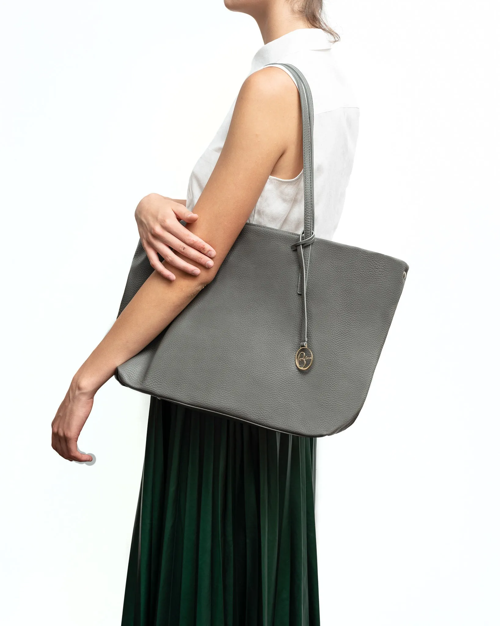 Frida tote leather bag blue denim