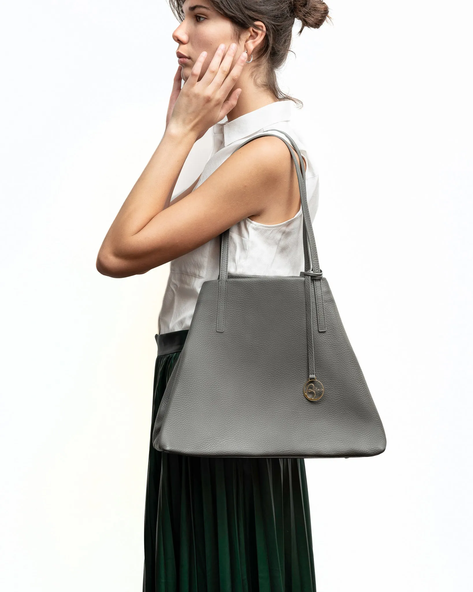 Frida tote leather bag blue denim