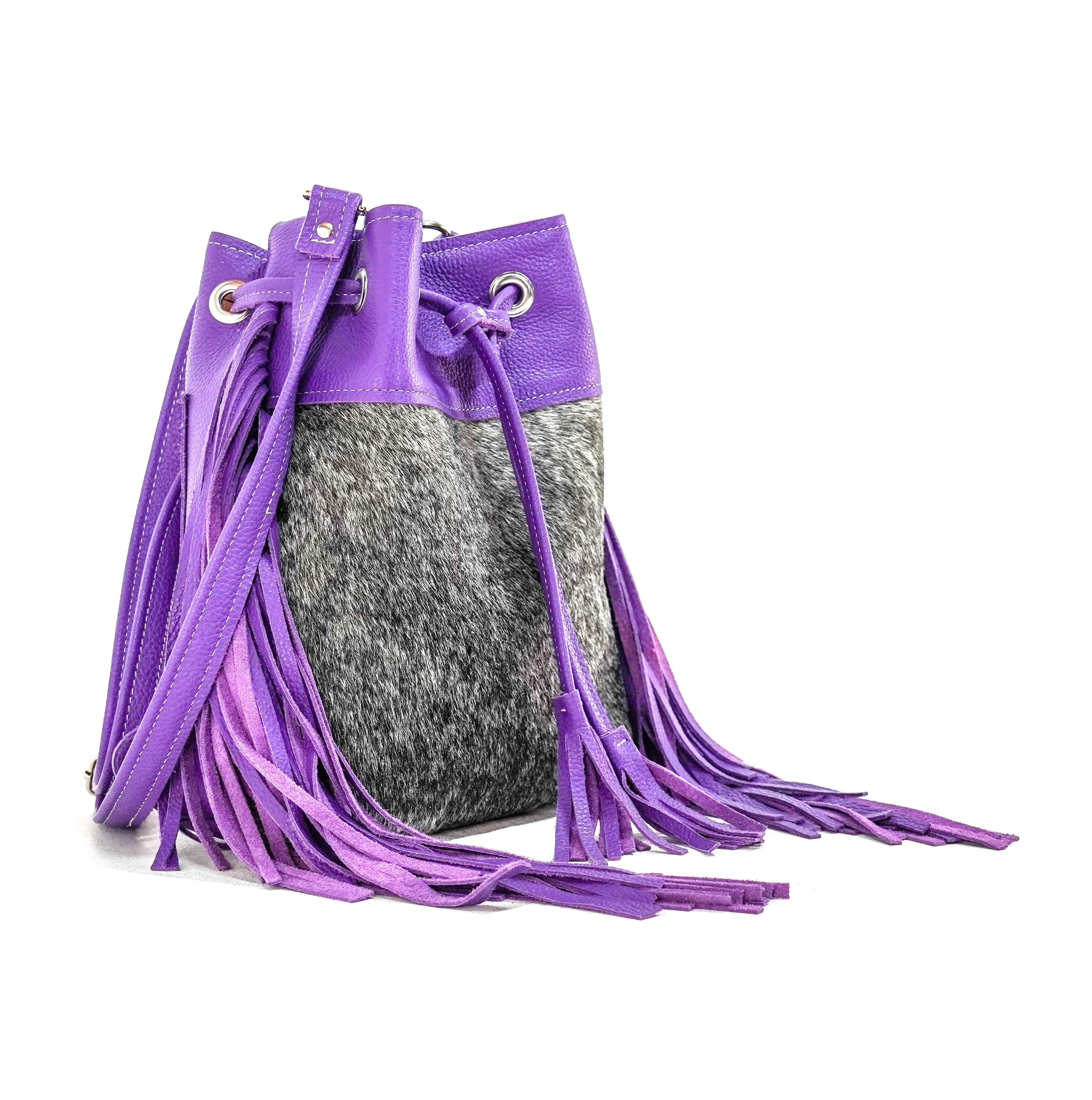 Gabby - Salt & Pepper w/ Purple Leather