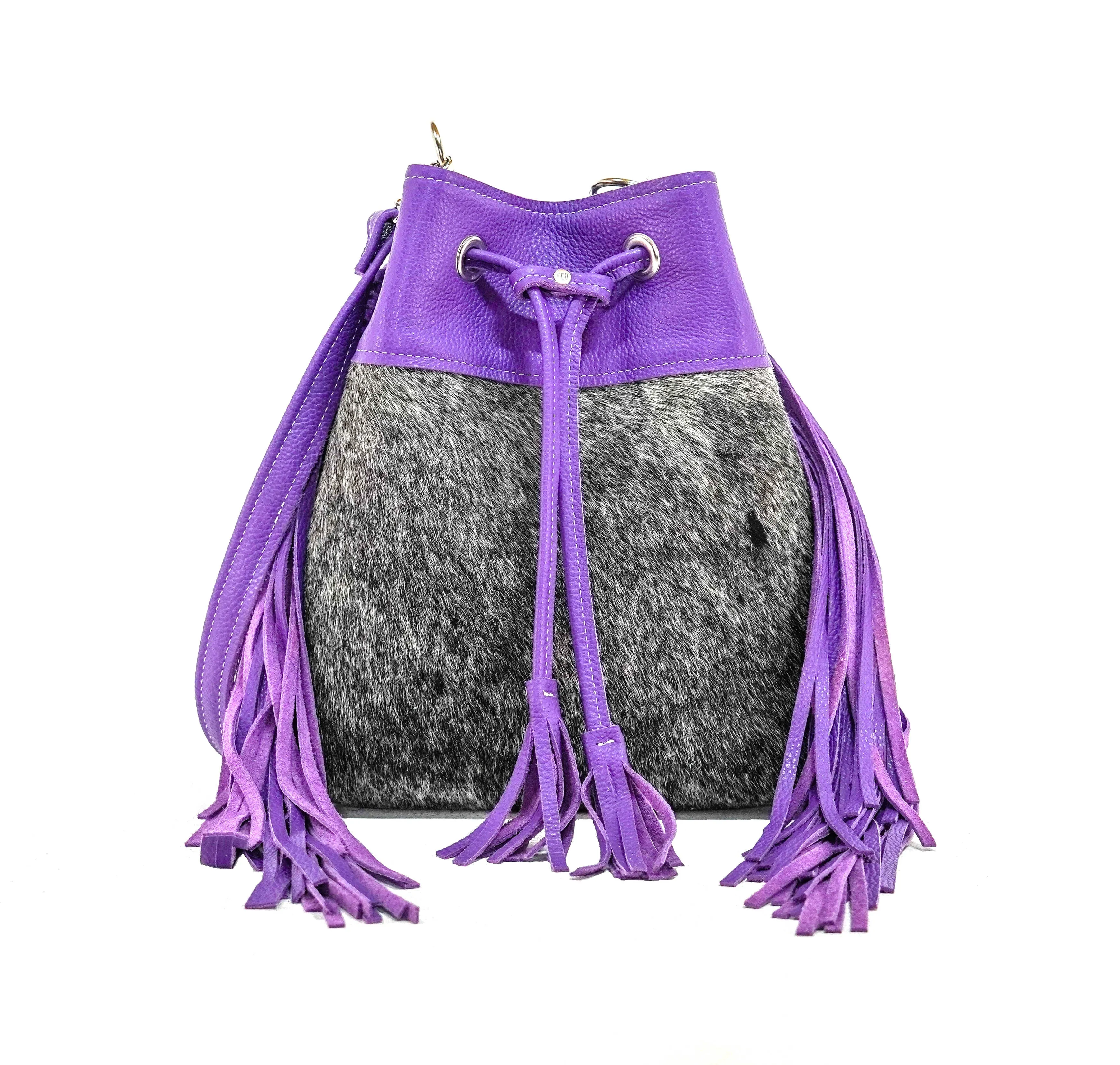 Gabby - Salt & Pepper w/ Purple Leather