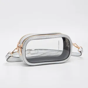 Game Day Stadium Clear Oval Crossbody Bags: Silver
