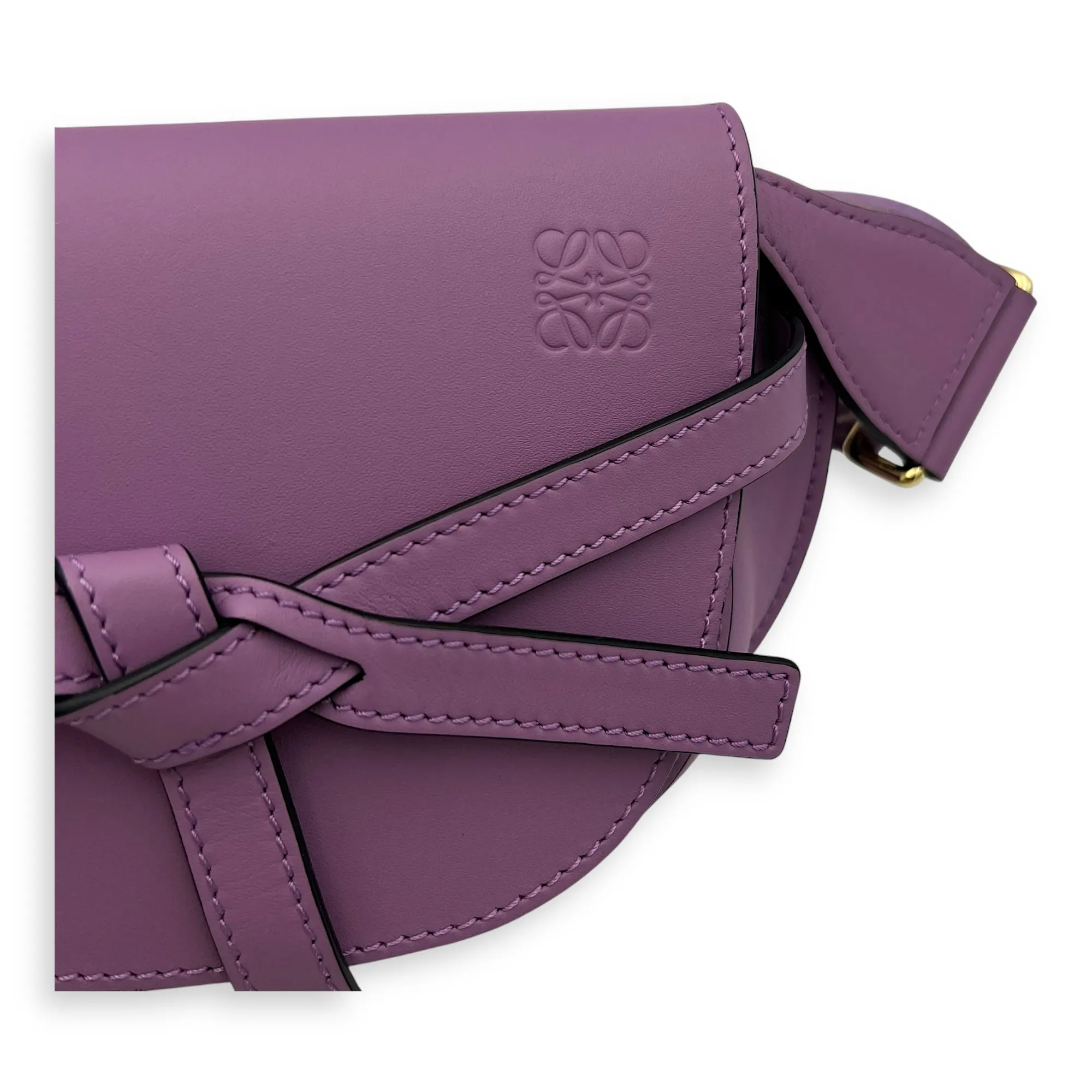 Gate Dual Mini Purple Crossbody Bag in Calfskin, Gold hardware