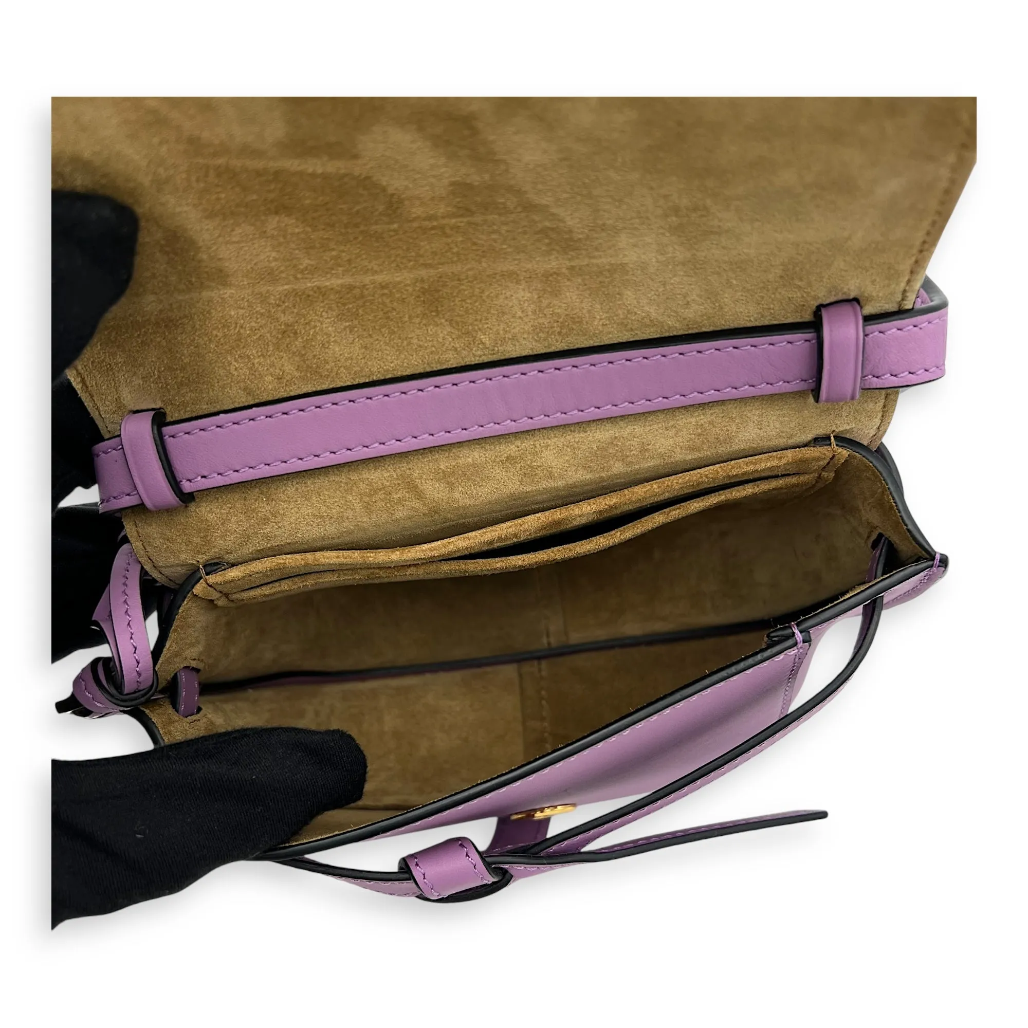 Gate Dual Mini Purple Crossbody Bag in Calfskin, Gold hardware
