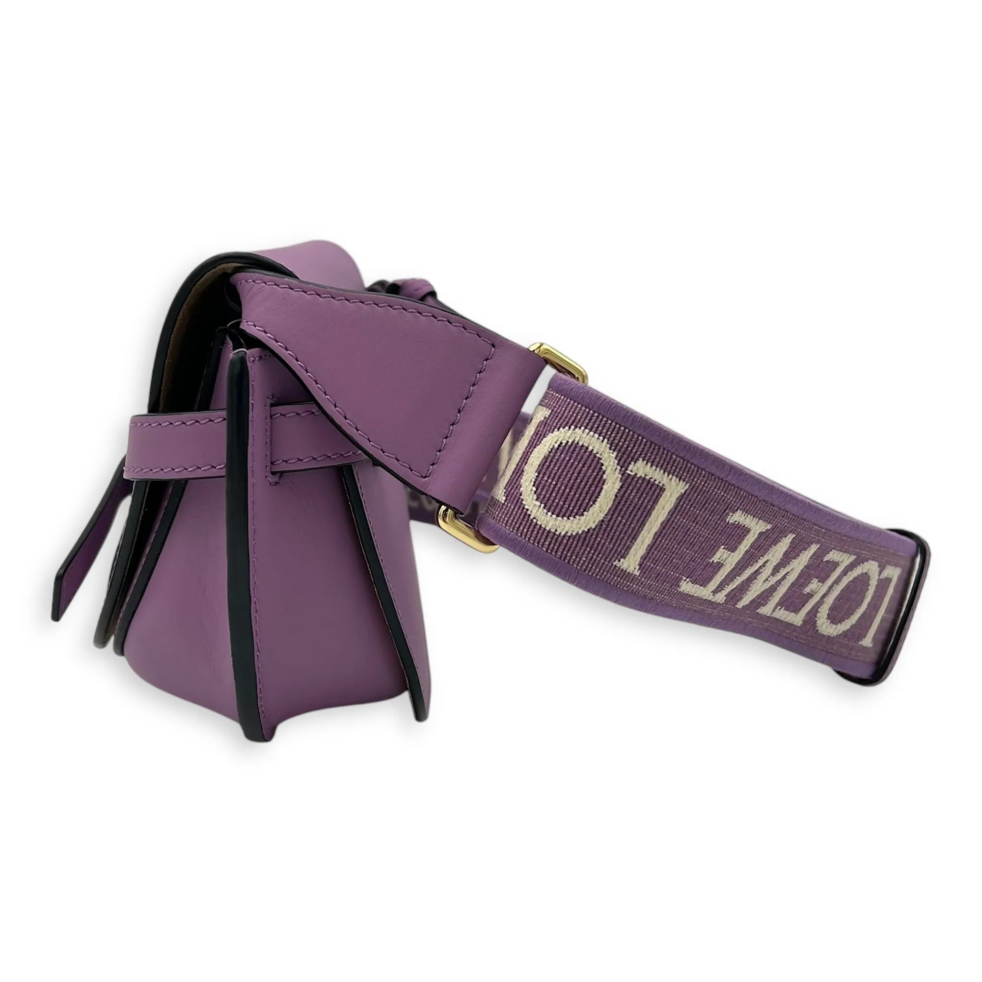 Gate Dual Mini Purple Crossbody Bag in Calfskin, Gold hardware