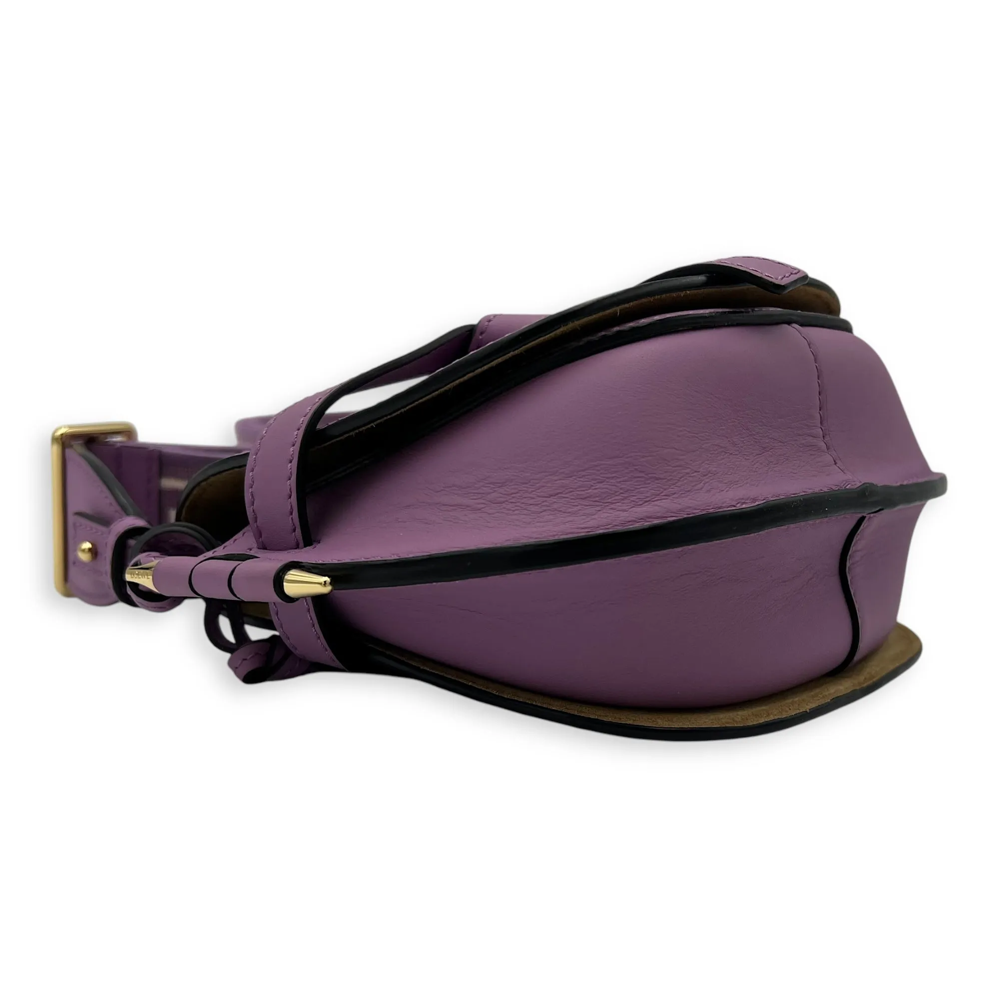 Gate Dual Mini Purple Crossbody Bag in Calfskin, Gold hardware