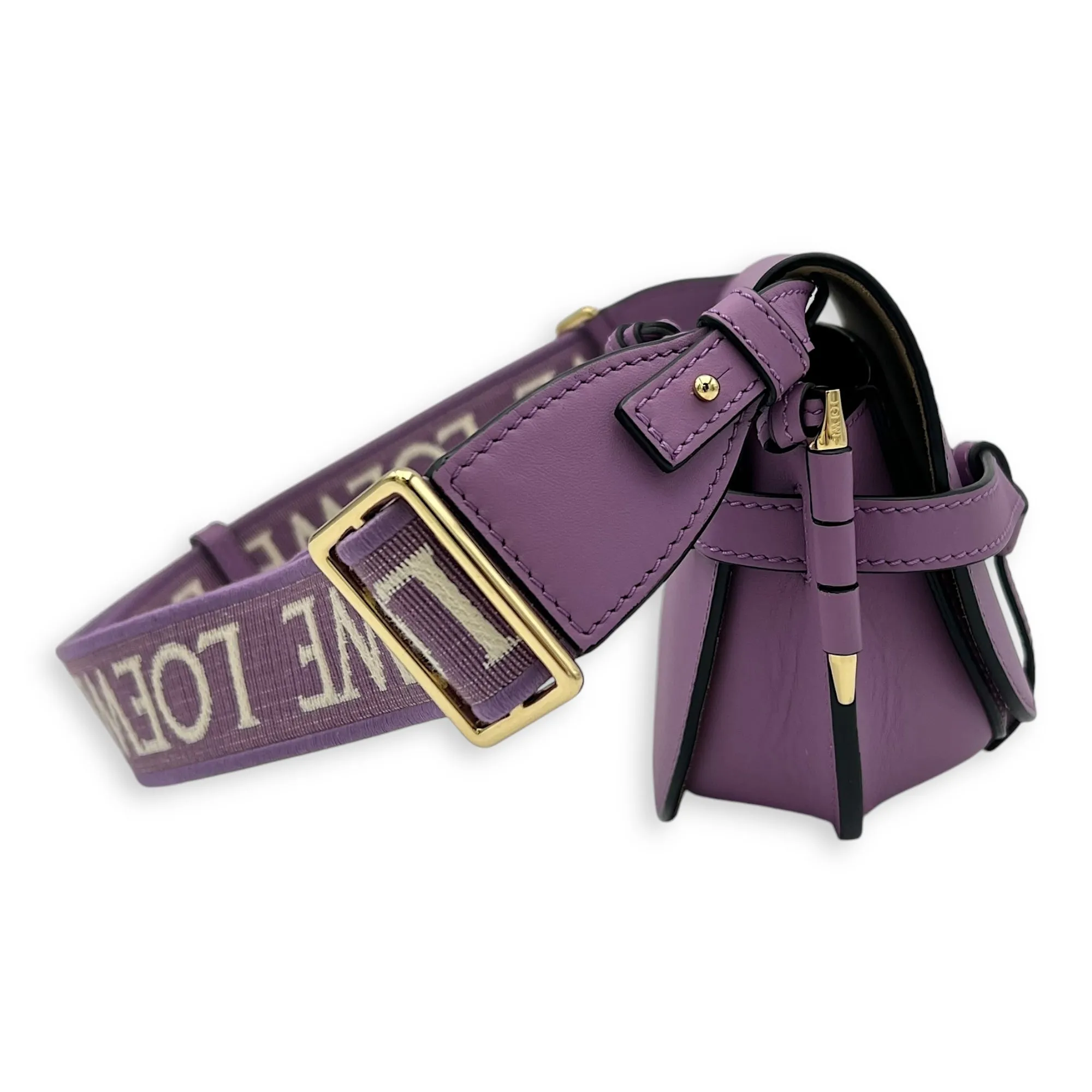Gate Dual Mini Purple Crossbody Bag in Calfskin, Gold hardware