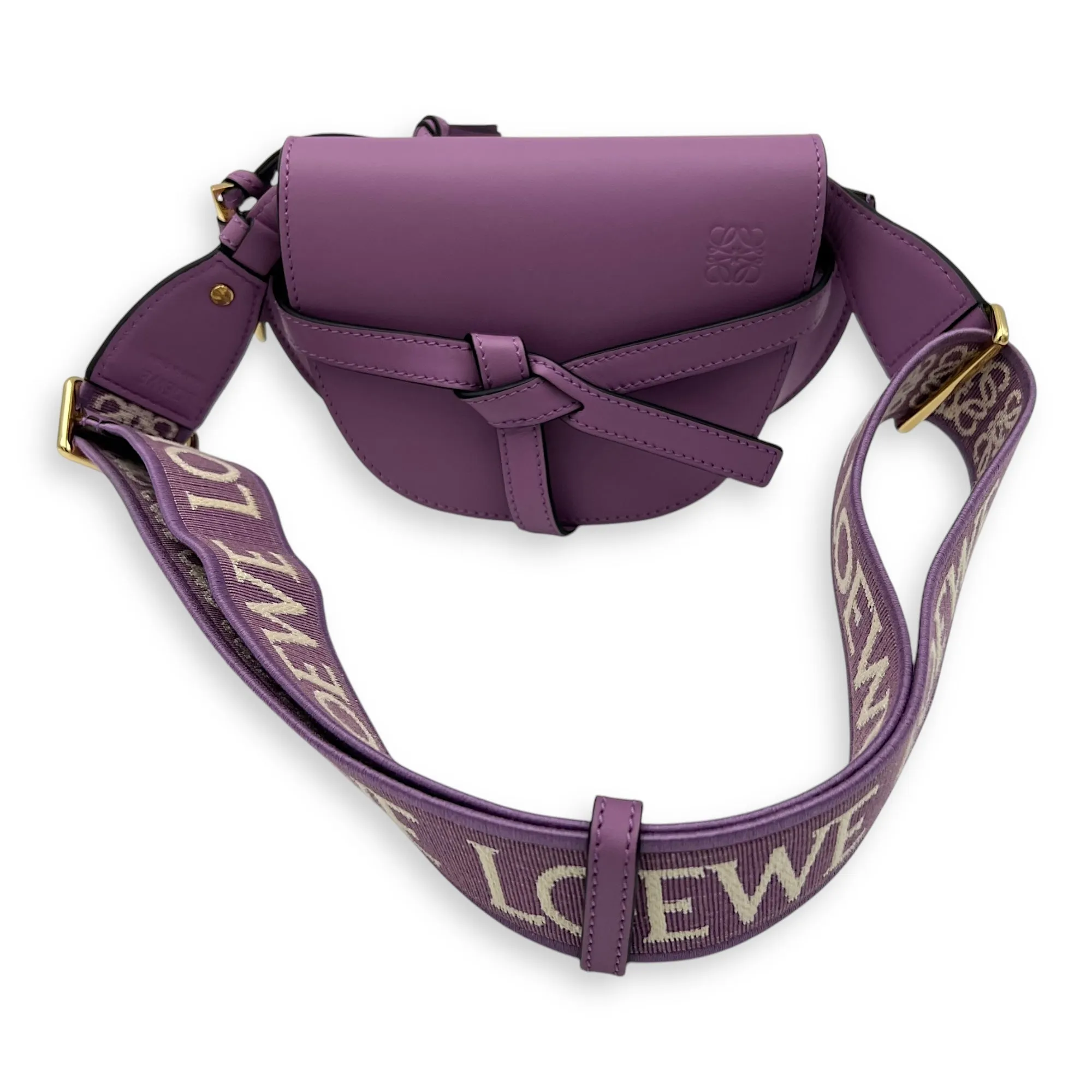 Gate Dual Mini Purple Crossbody Bag in Calfskin, Gold hardware