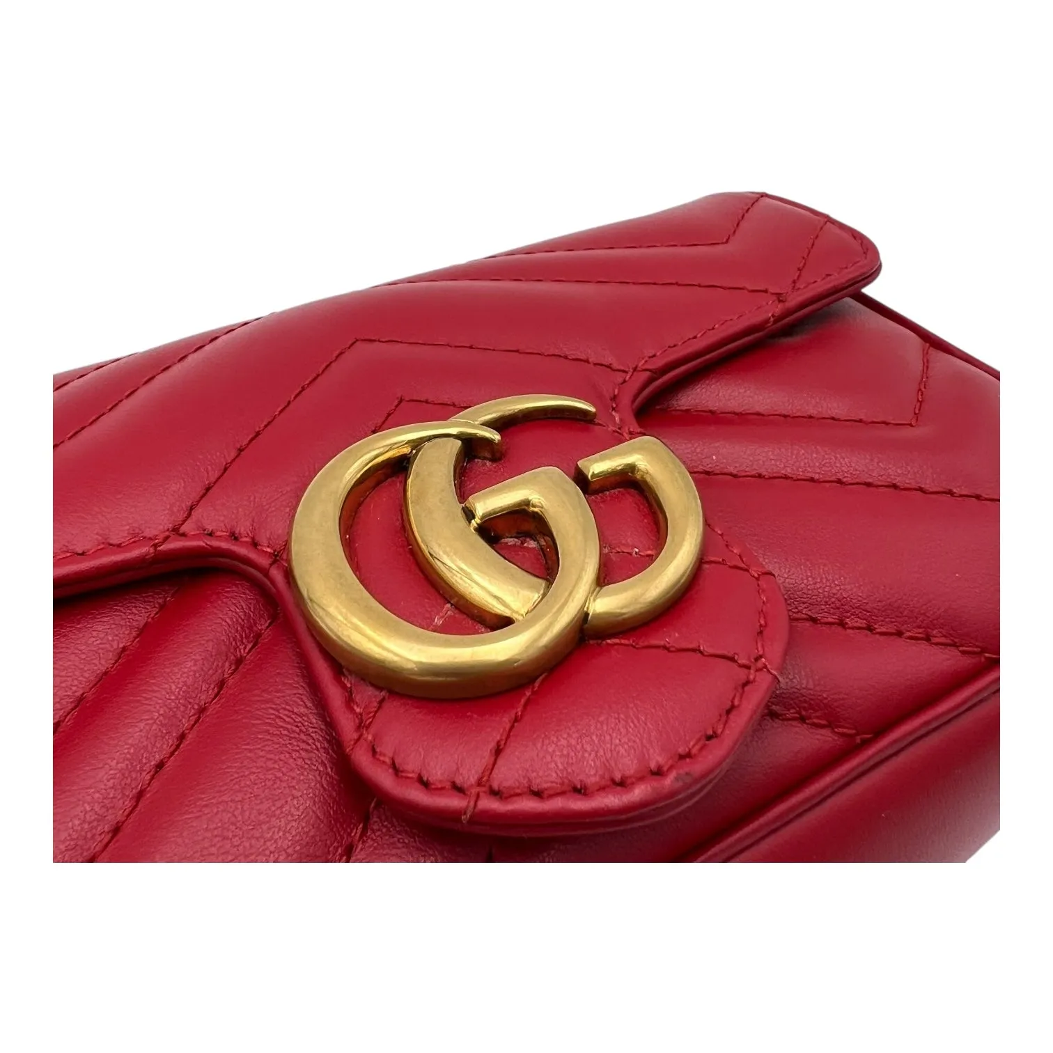 GG Marmont Crossbody Bag Super Mini Red in Calfskin, Gold hardware