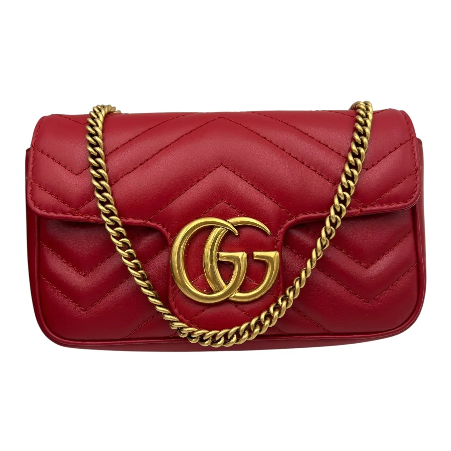 GG Marmont Crossbody Bag Super Mini Red in Calfskin, Gold hardware