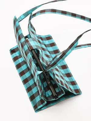 Gingham Turquoise/Brown Lady Strap Bag