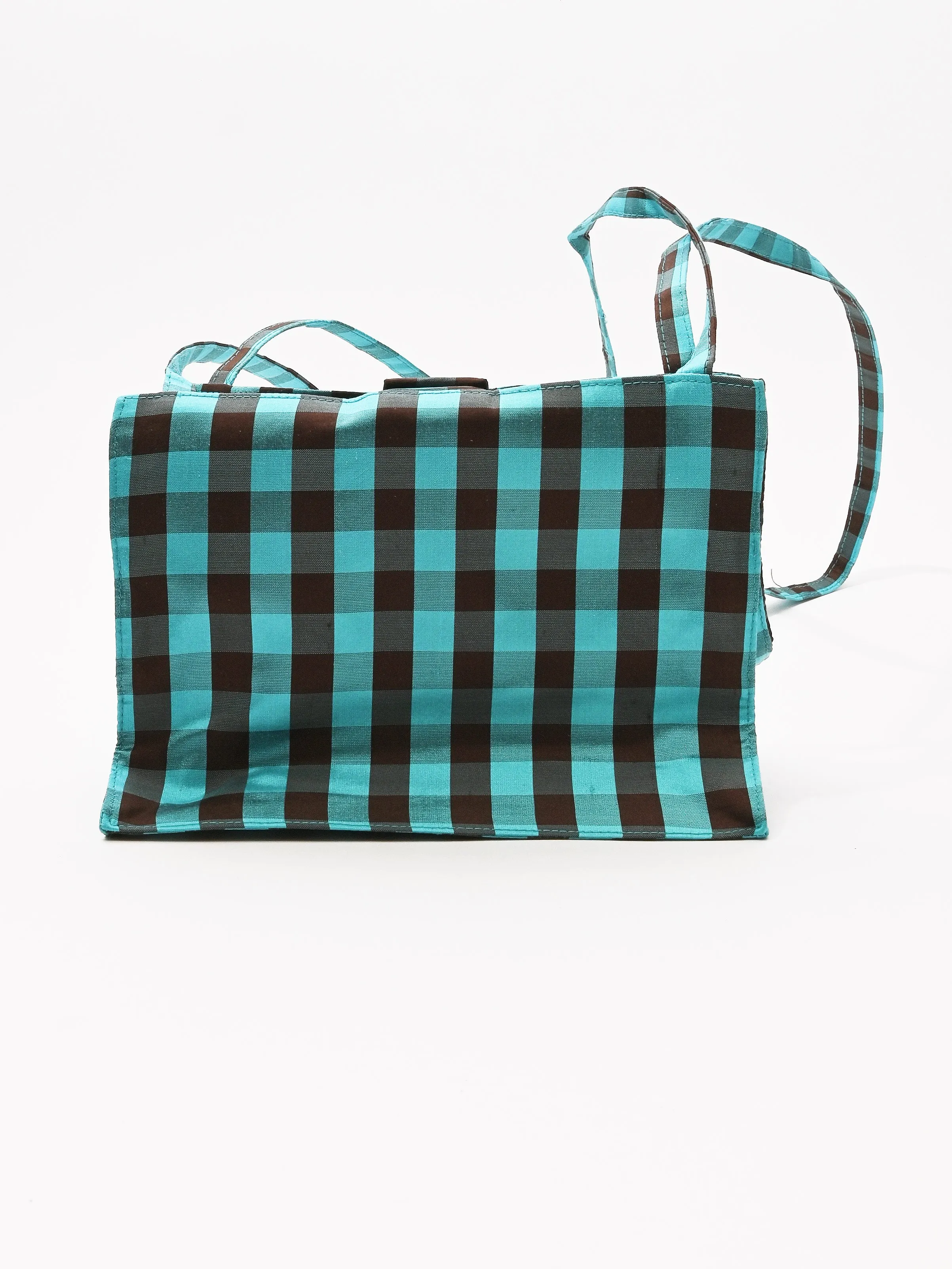 Gingham Turquoise/Brown Lady Strap Bag