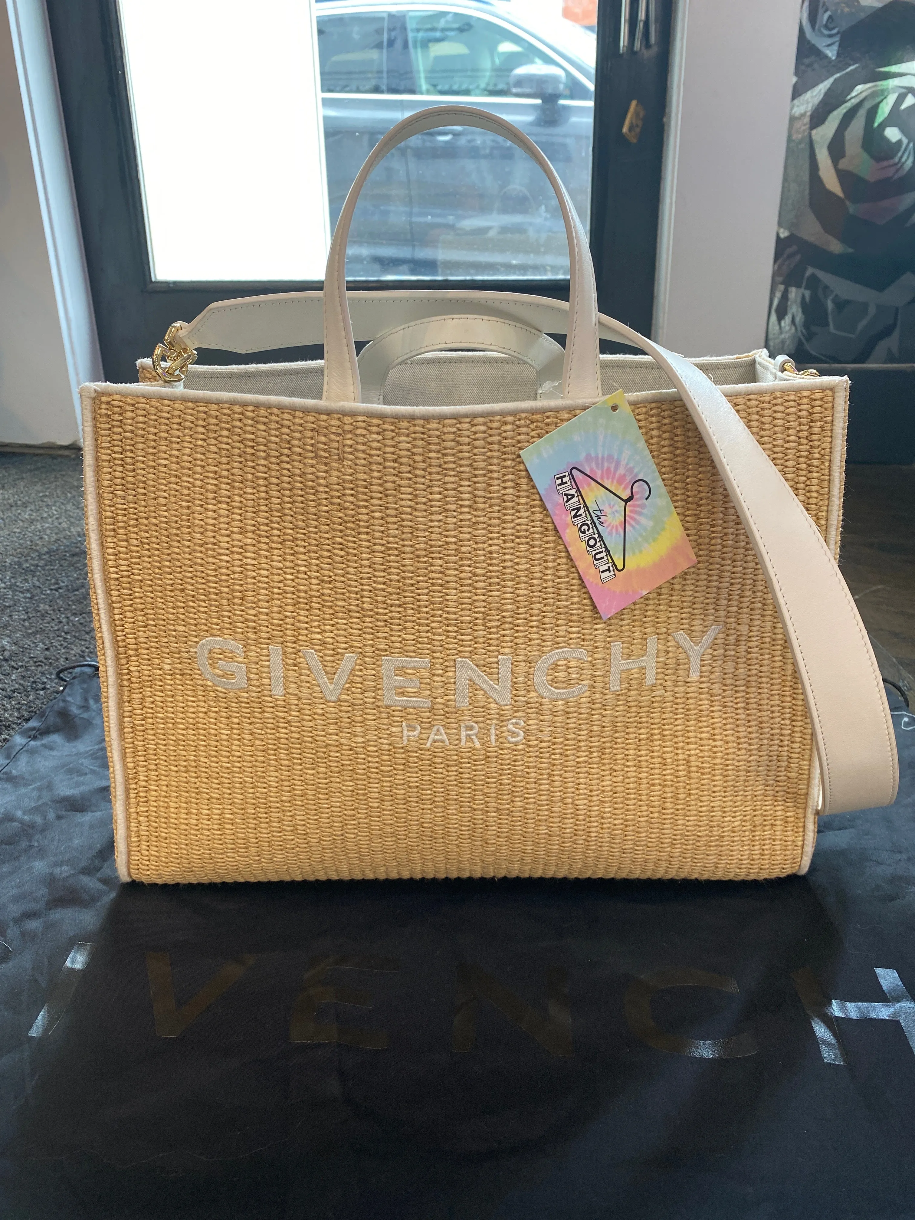 GIVENCHY Medium Neutral G Tote Shopping Bag with White leather