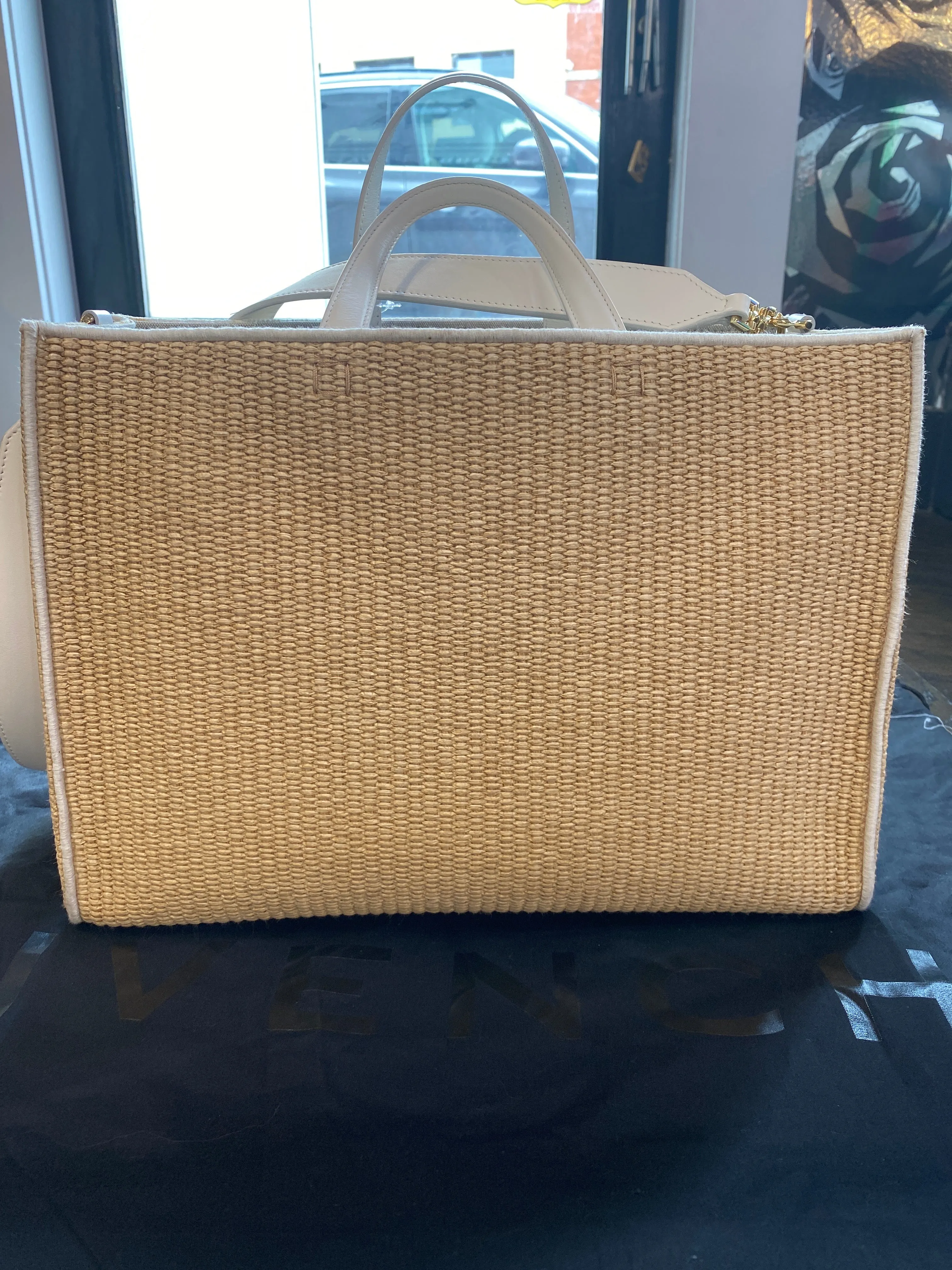 GIVENCHY Medium Neutral G Tote Shopping Bag with White leather