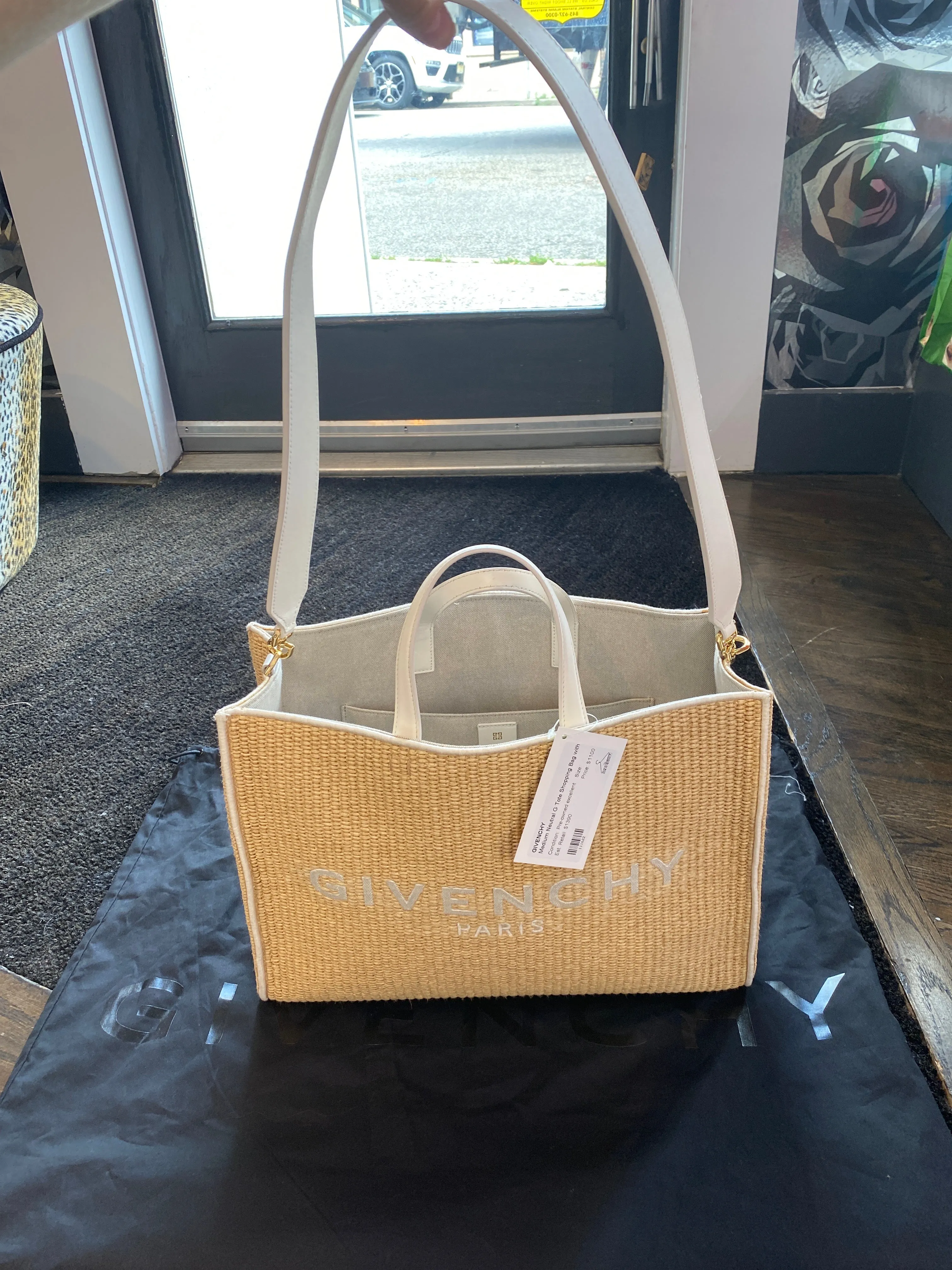 GIVENCHY Medium Neutral G Tote Shopping Bag with White leather