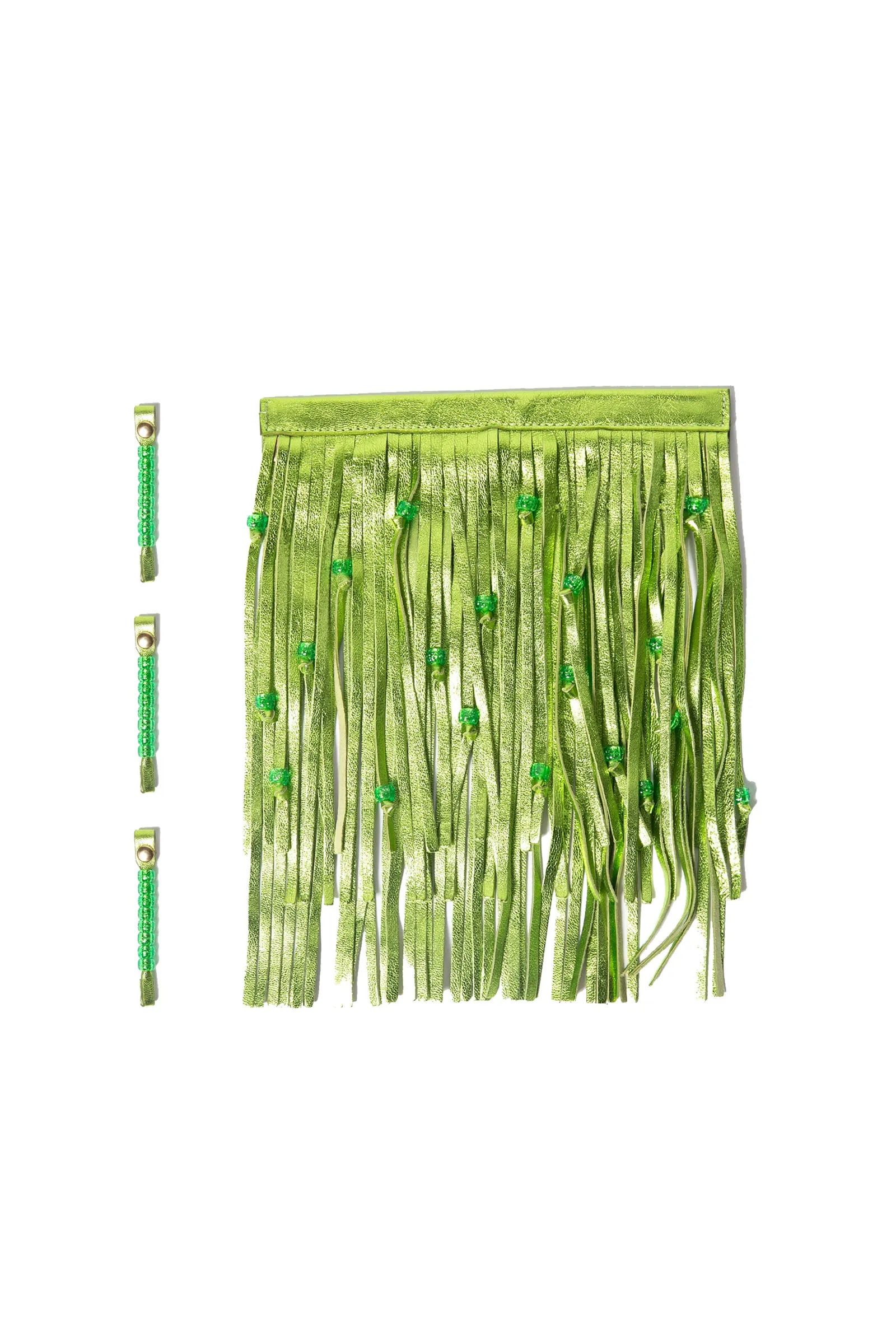 Green Metallic Leather Bag with Detachable Tassels