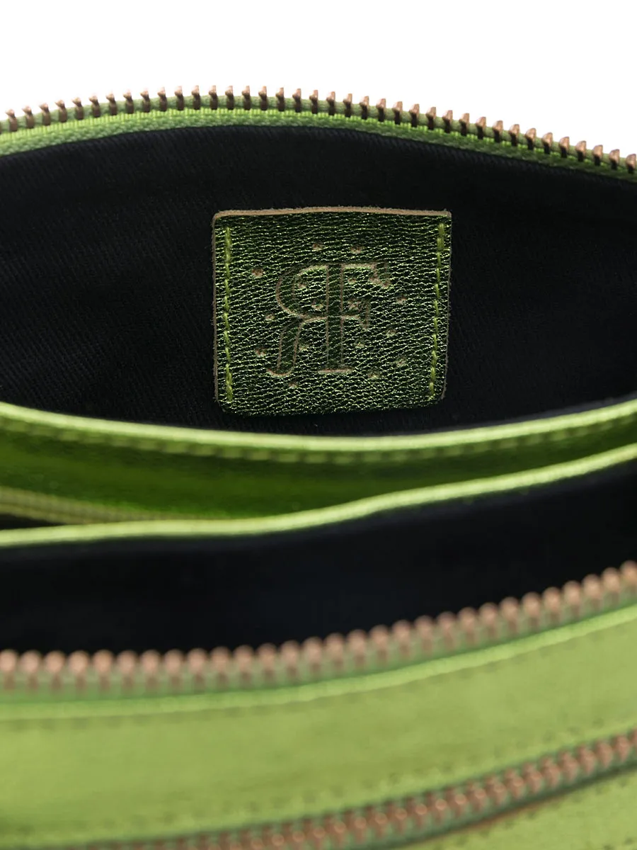 Green Metallic Leather Bag with Detachable Tassels