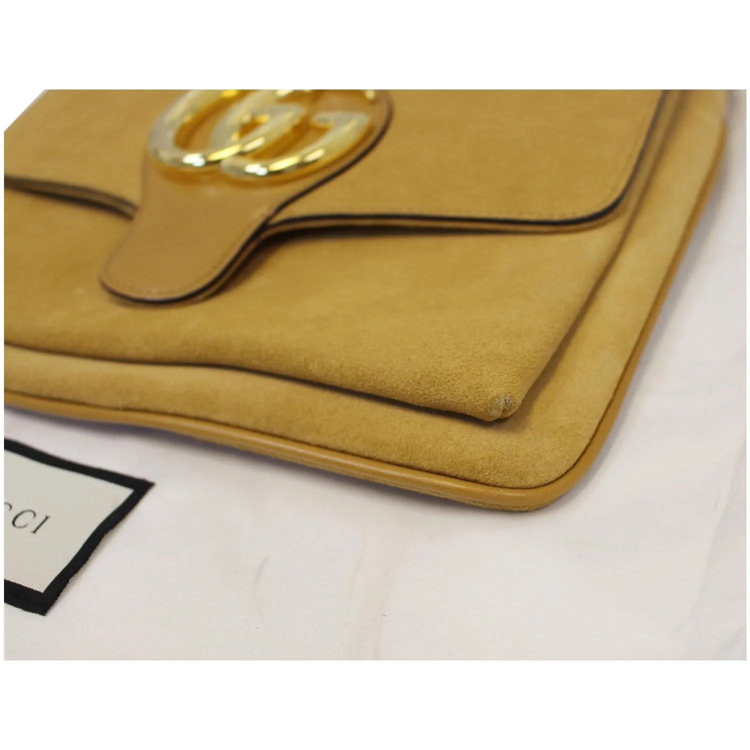 GUCCI Arli Medium Suede Leather Shoulder Crossbody Bag Mustard Yellow