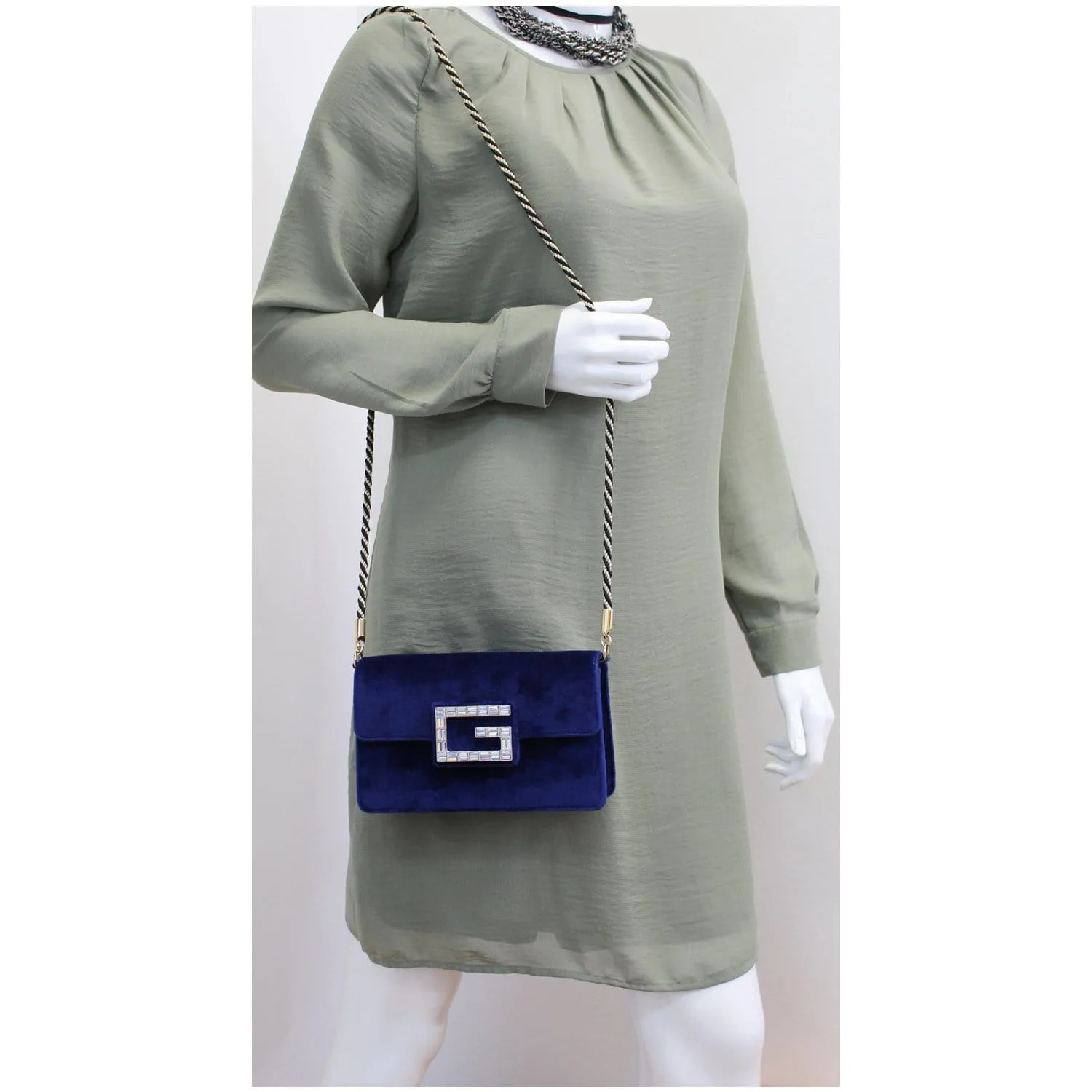 GUCCI Broadway Mini Velvet Crossbody Bag 544242 Blue