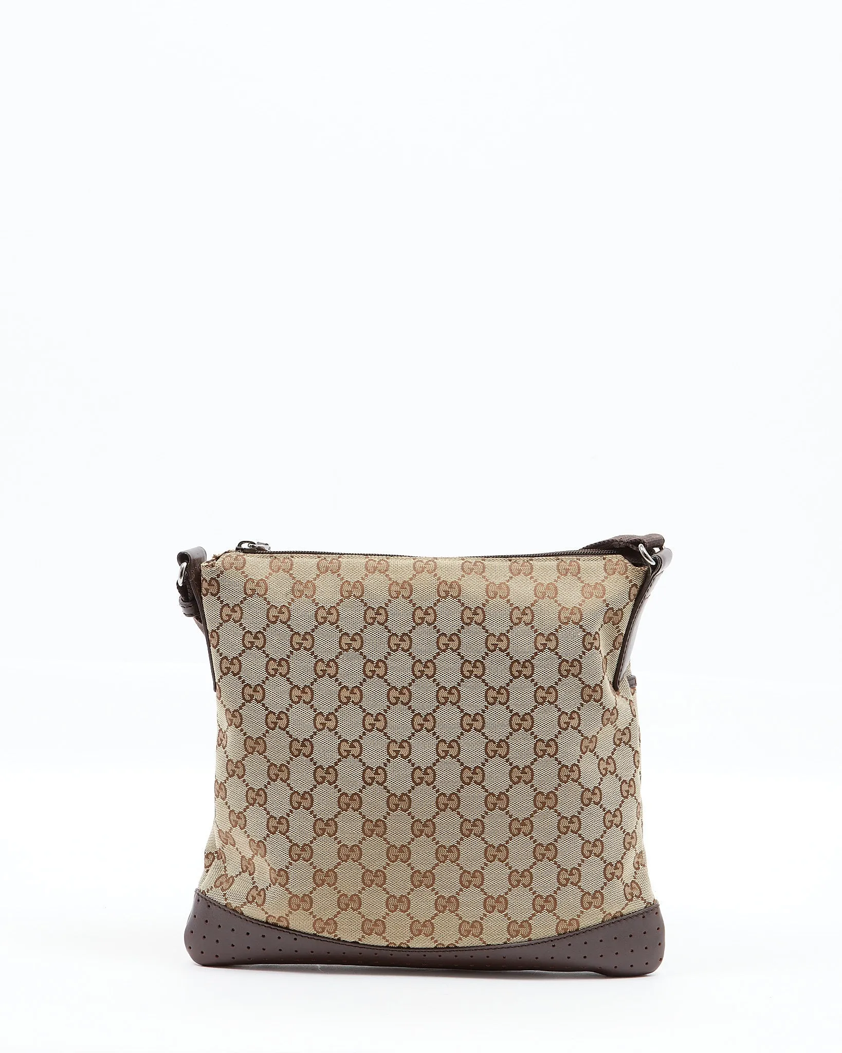 Gucci Brown GG Canvas Perforated Leather Flat Crossbody Bag